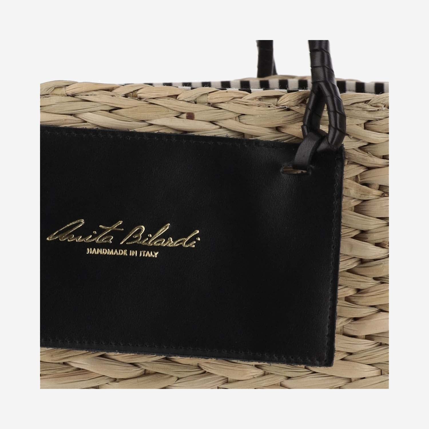 BORSA SMALL IN PAGLIA E PELLE PANDSMALL NERO ANITA BILARDI 