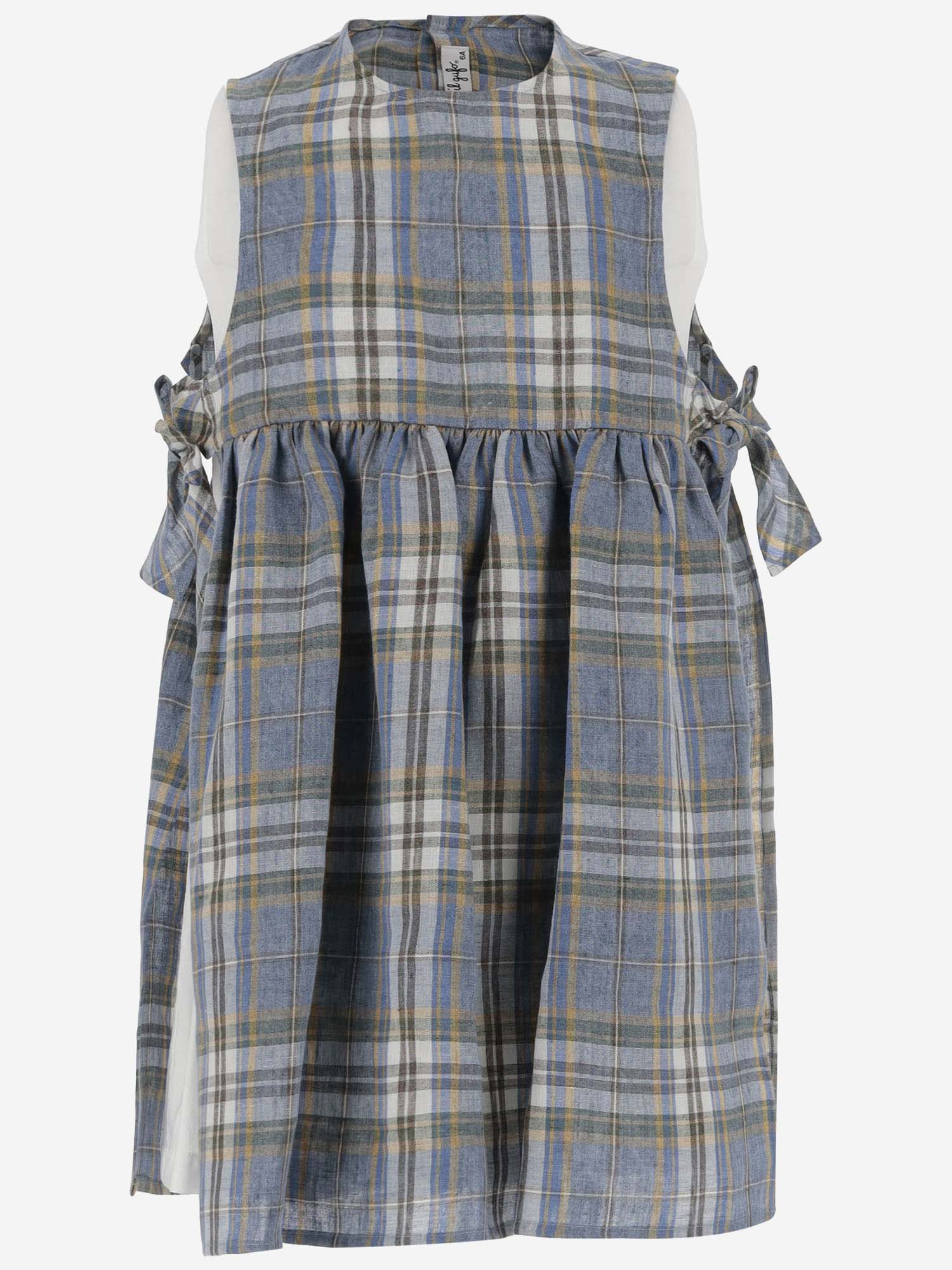 ABITO IN LINO STAMPA MADRAS P24VA328L3021 429 IL GUFO KIDS 
