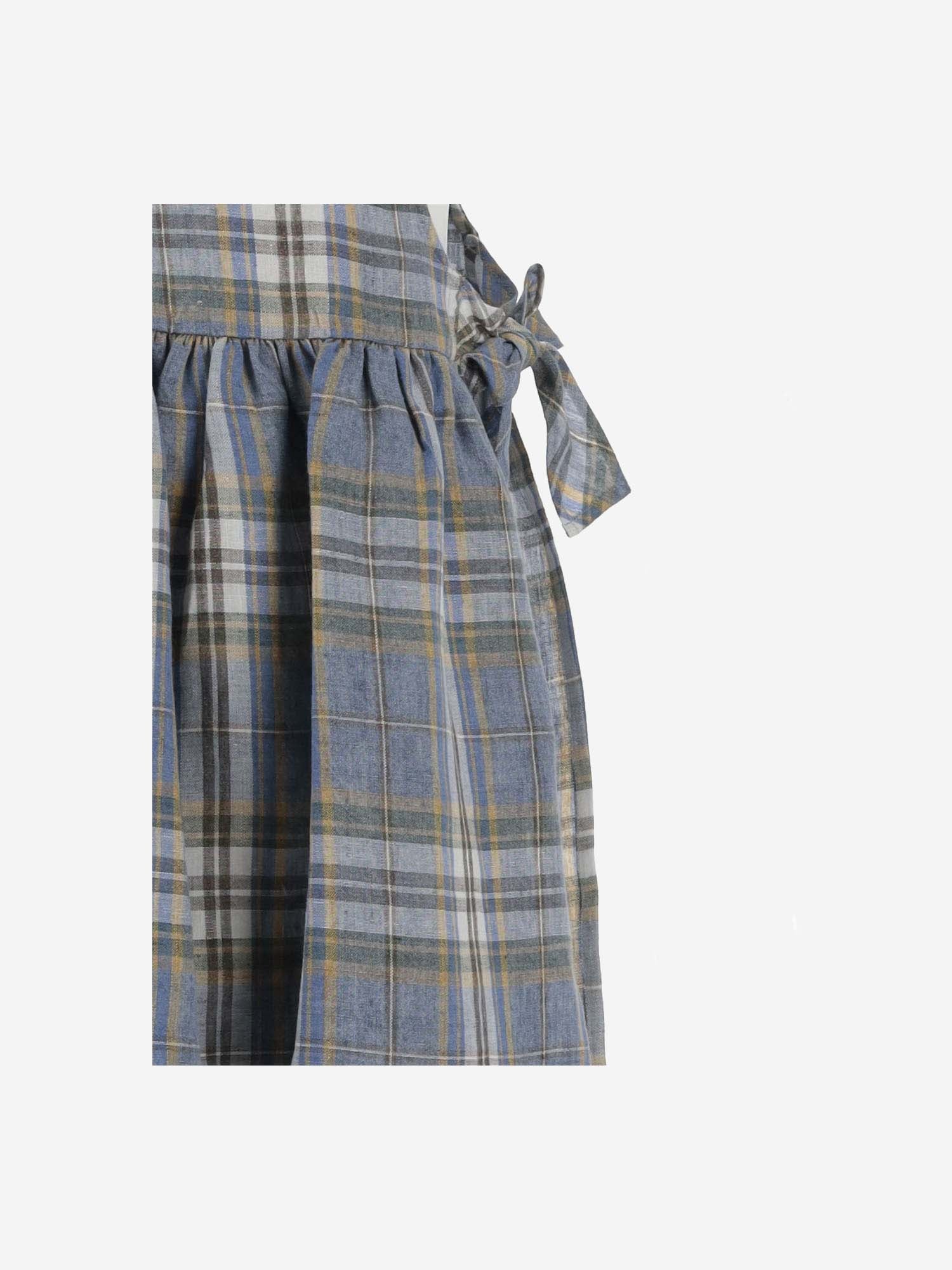ABITO IN LINO STAMPA MADRAS P24VA328L3021 429 IL GUFO KIDS 