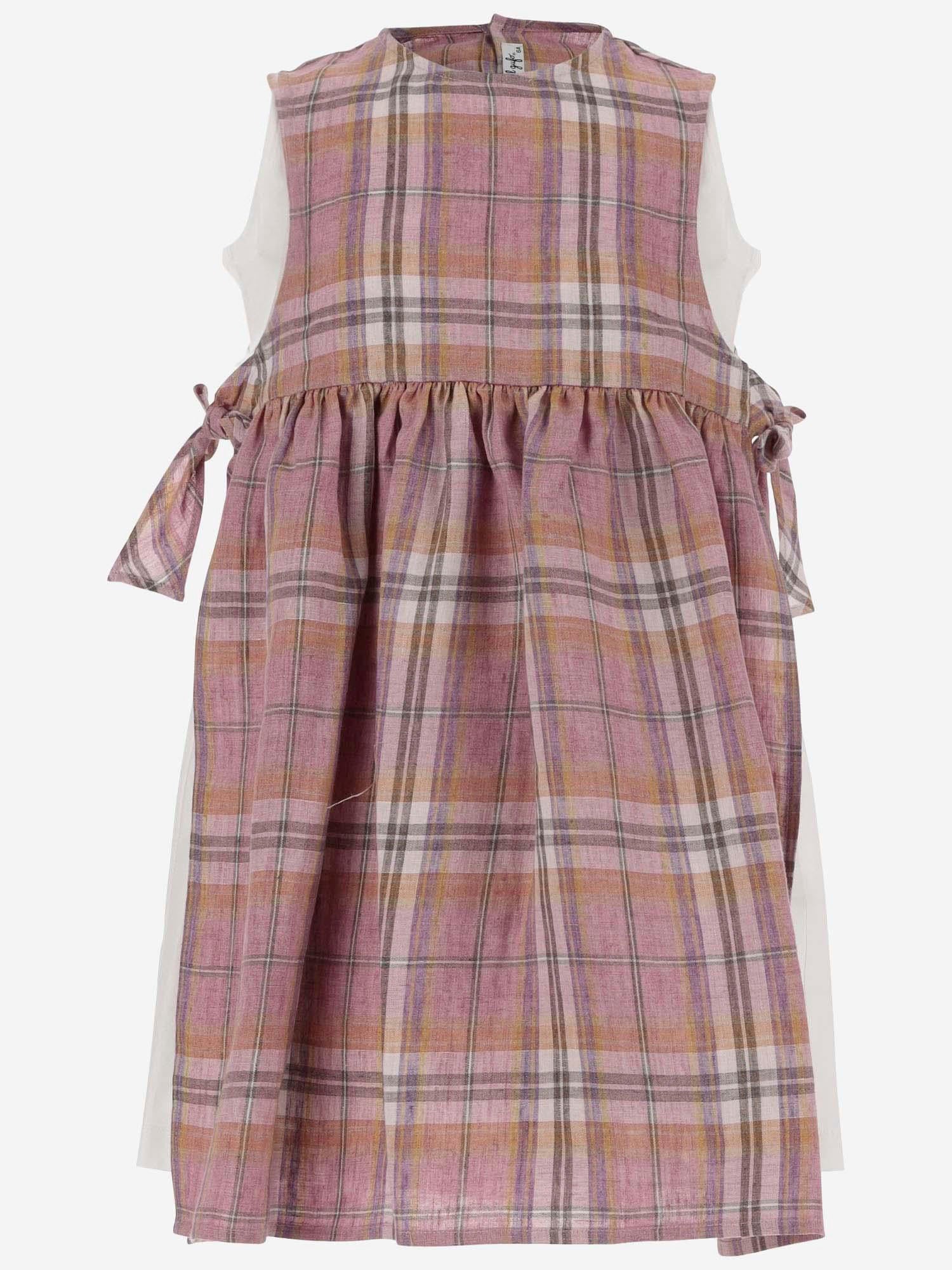 ABITO IN LINO STAMPA MADRAS P24VA328L3021 644 IL GUFO KIDS 