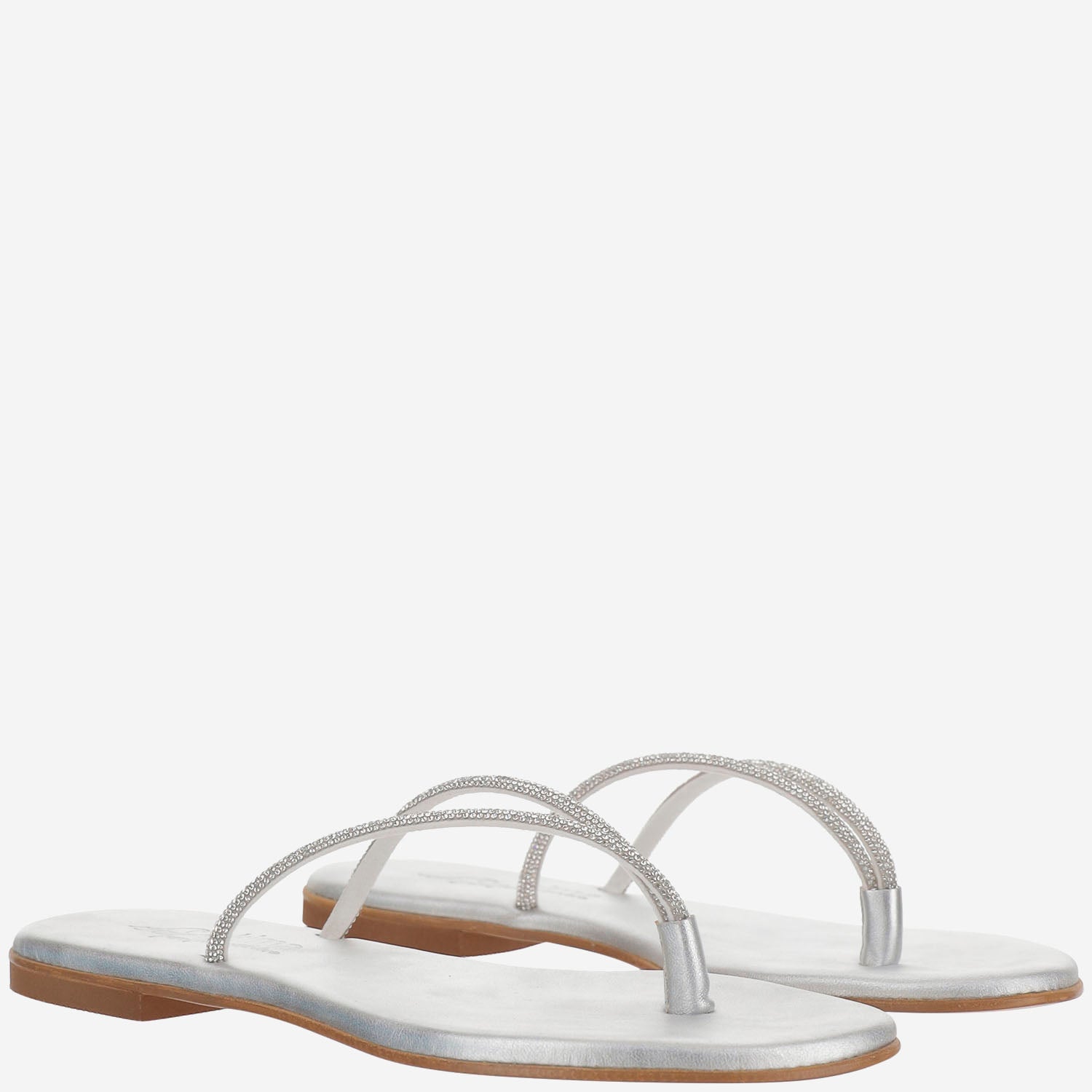 SANDALI IN PELLE CON STRASS<BR/> BALOS SILVER KIMA 