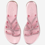 SANDALI IN PELLE CON STRASS TASO ROSA KIMA 