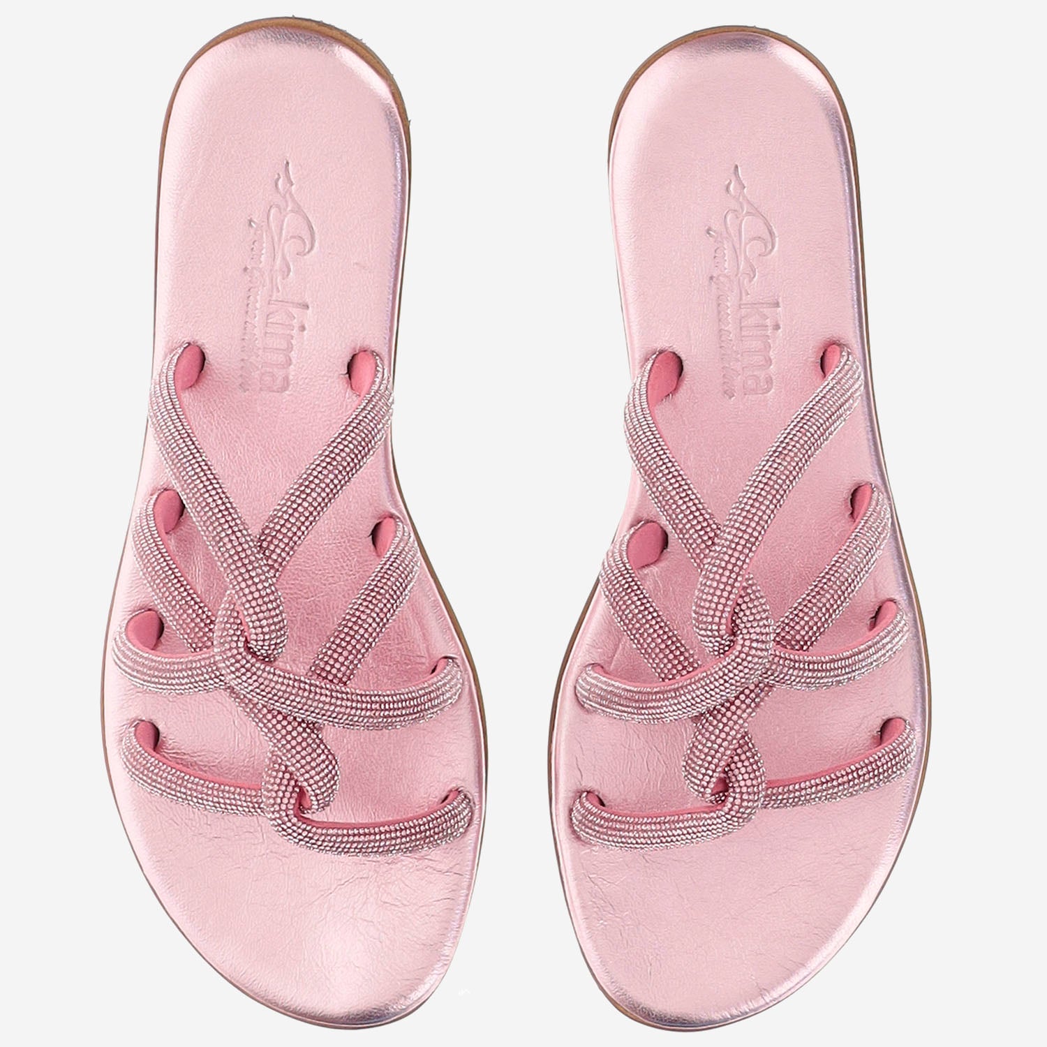 SANDALI IN PELLE CON STRASS TASO ROSA KIMA 