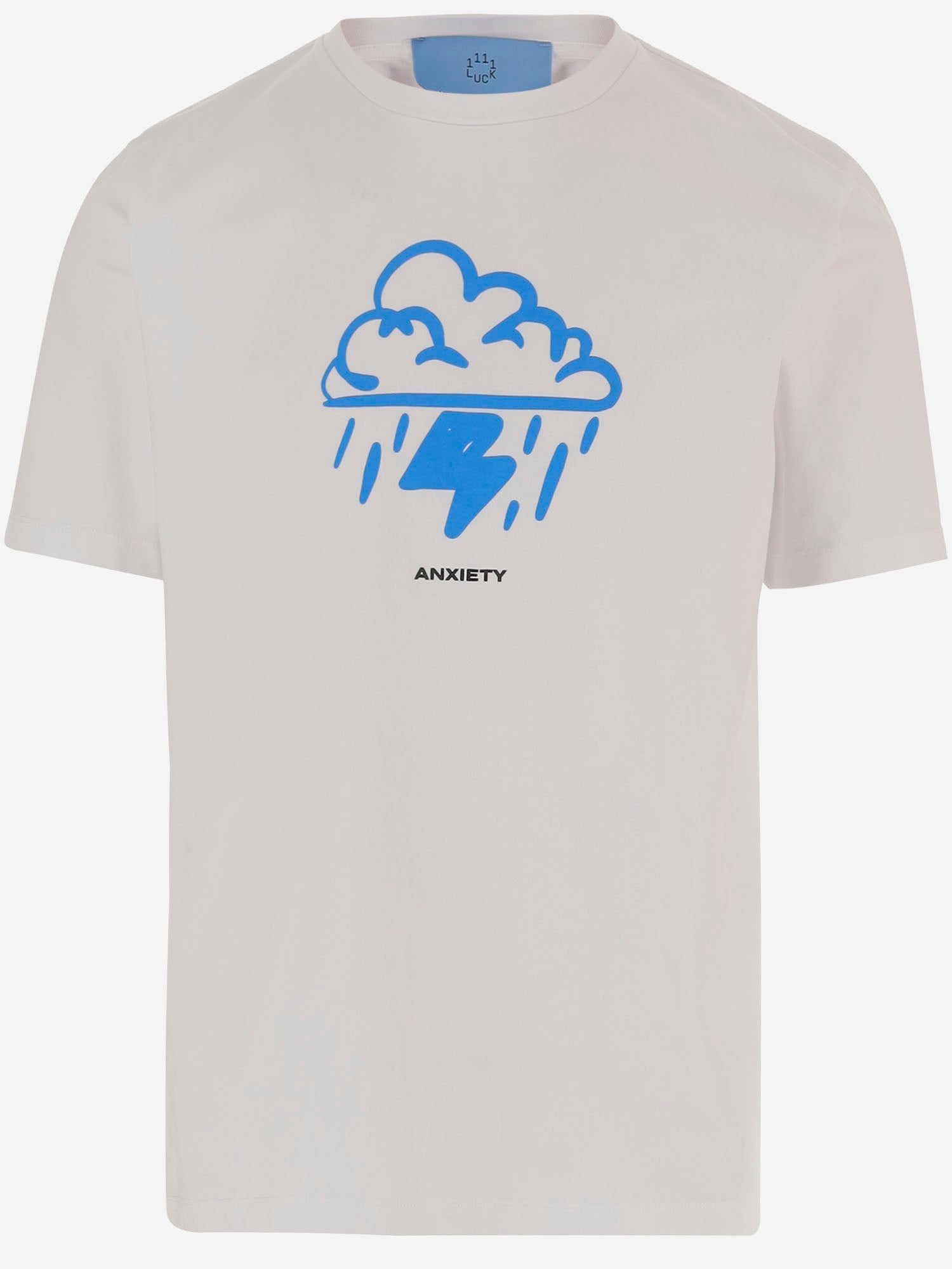 T-SHIRT IN COTONE CON STAMPA LOGO ANXIETYTEE WHITE 11:11 L.U.C.K. 