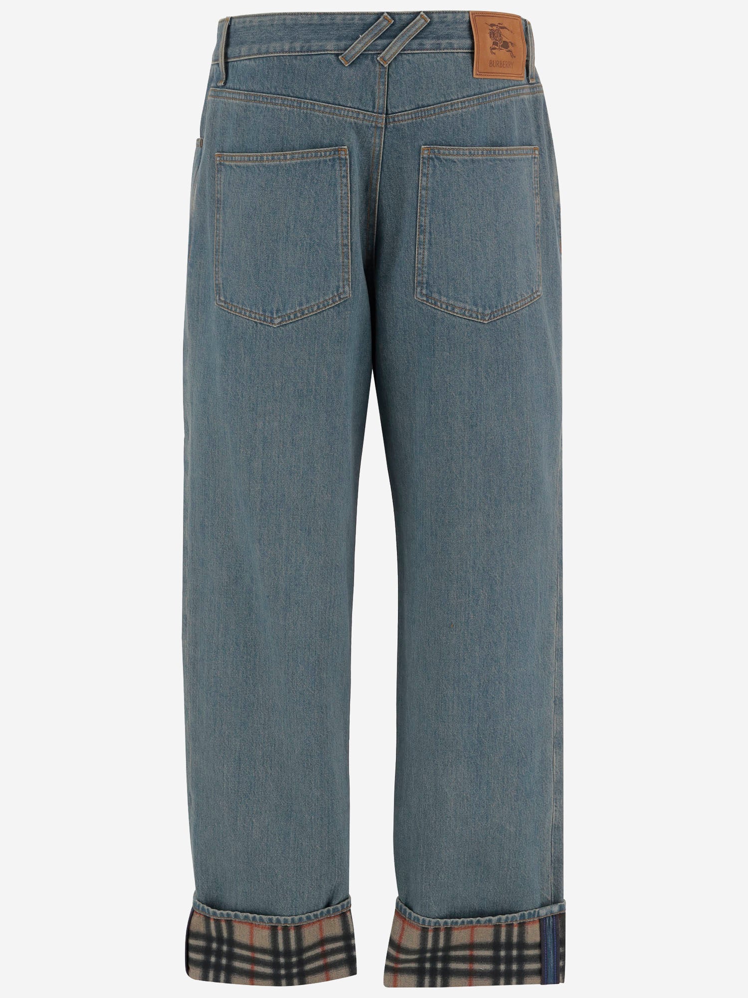 JEANS IN DENIM DI COTONE CON RISVOLTI CHECK 8116361 MIDBLUE BURBERRY 