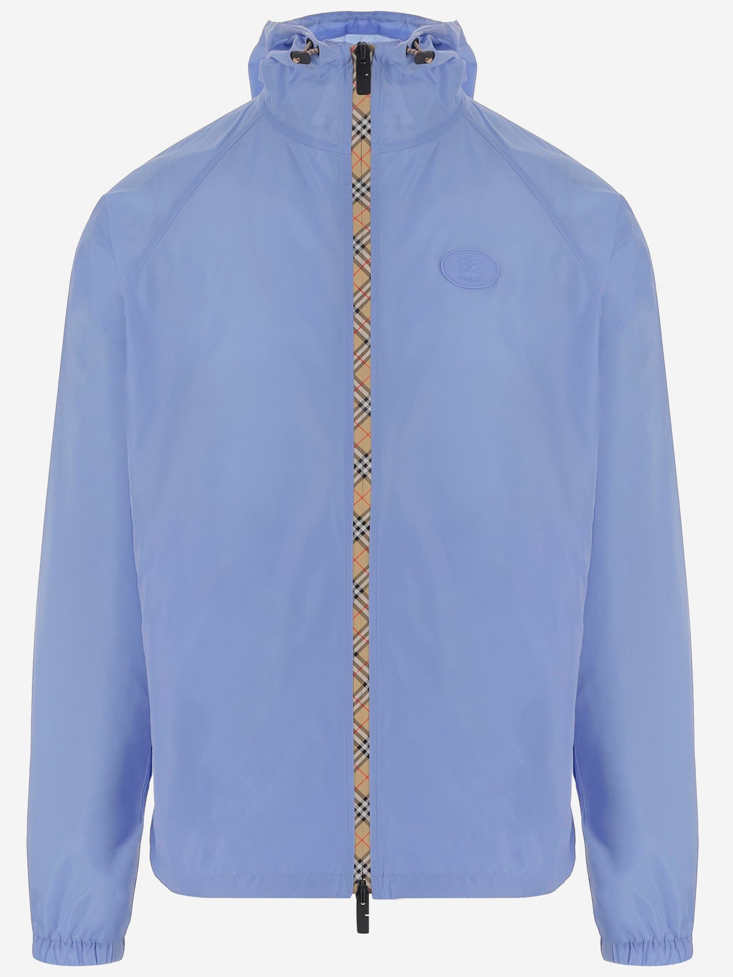 GIACCA CON CAPPUCCIO IN NYLON CON NASTRO CHECK 8122901 CORNFLOWERBLUE BURBERRY 