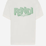 T-SHIRT IN COTONE CON STAMPA LOGO JMI504 7AJF1UVR FENDI KIDS 