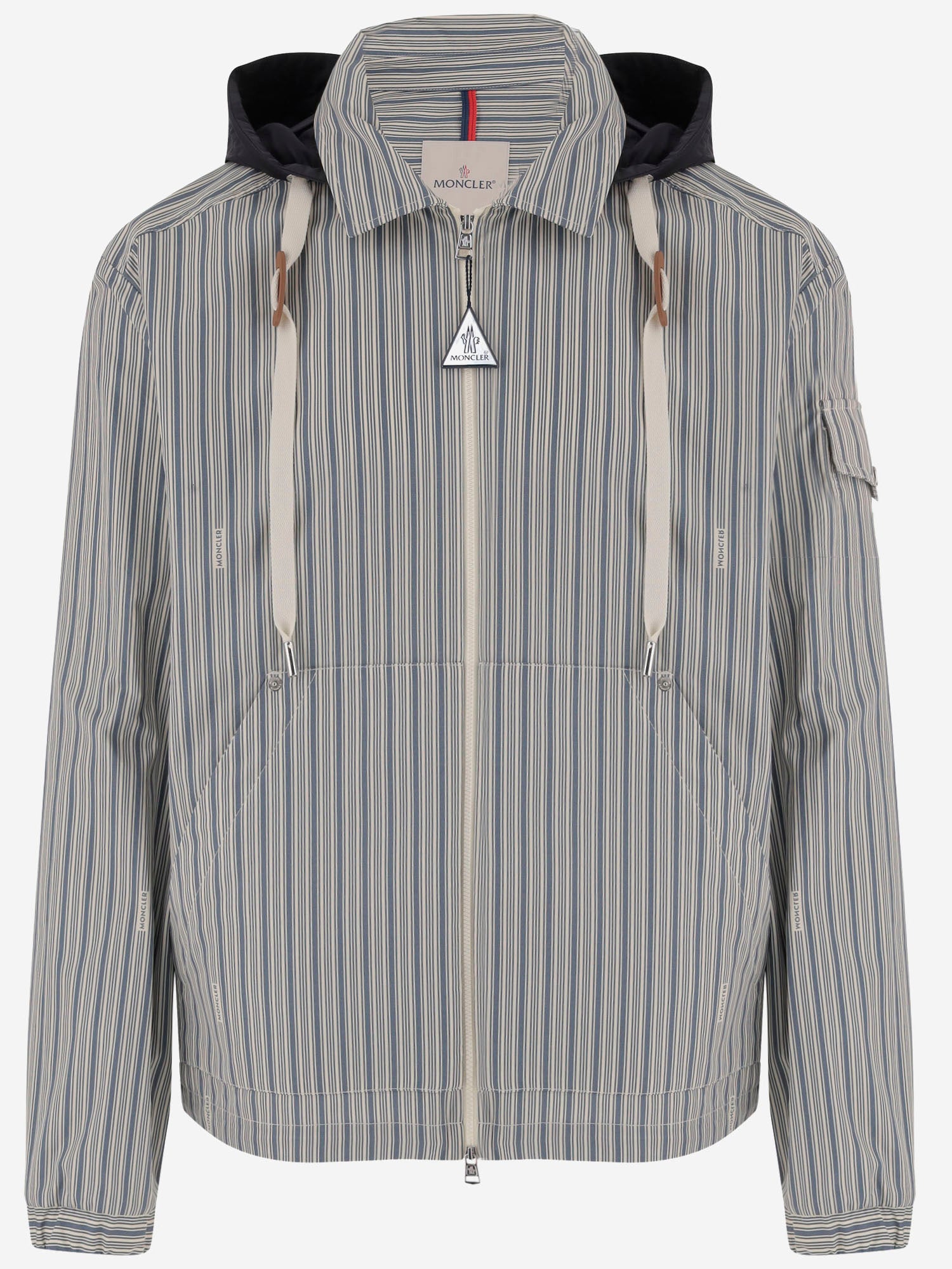 GIUBBOTTO IN COTONE A RIGHE CON CAPPUCCIO IN NYLON 1G00035 599J6S70 MONCLER 