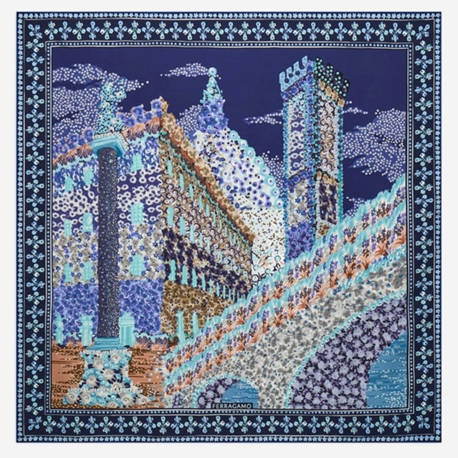 FOULARD IN SETA CON STAMPA PALAZZO 310220 001 SALVATORE FERRAGAMO 