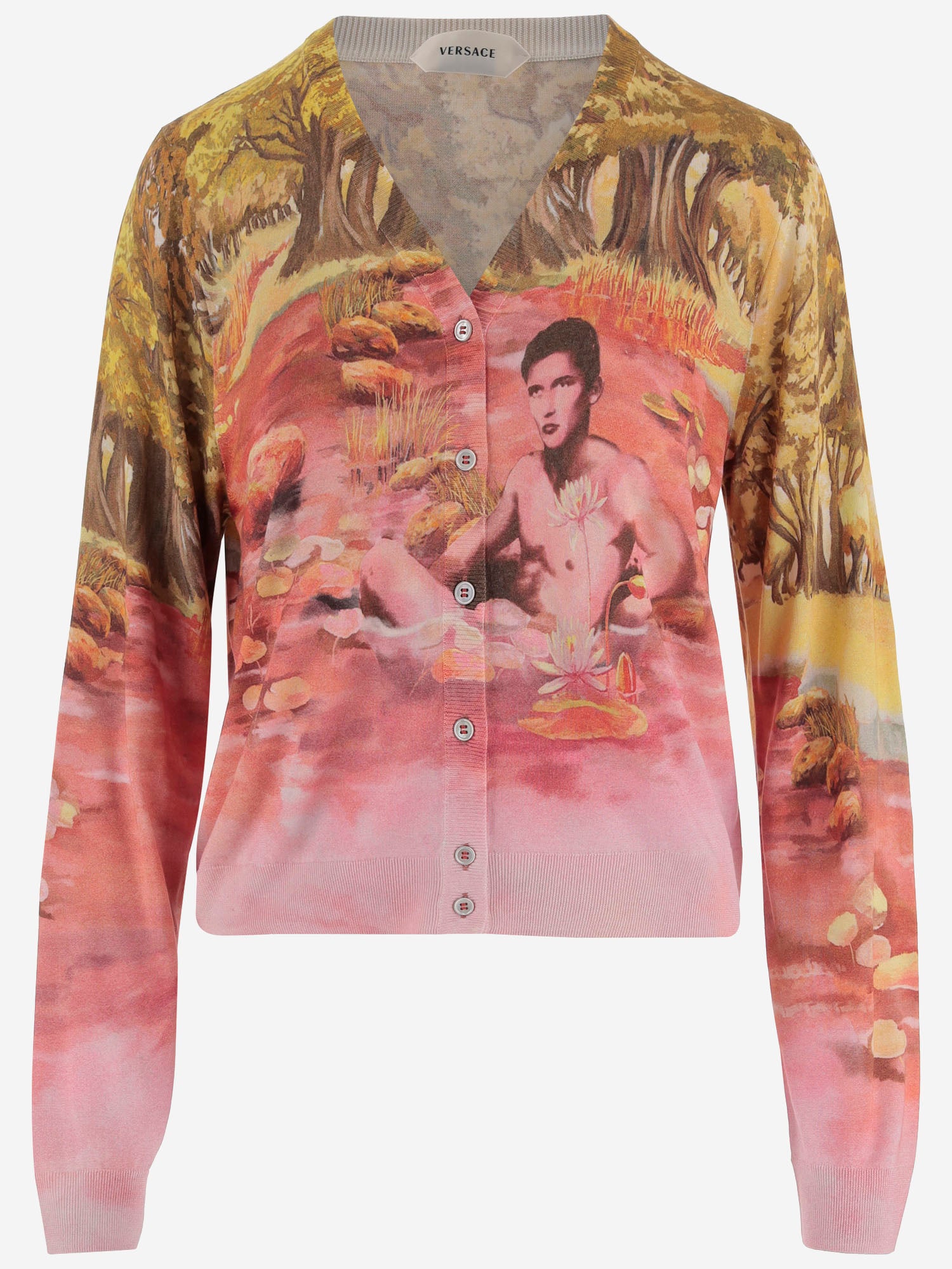 CARDIGAN IN SETA CON STAMPA NATURISTA 1024236 1A178775X000 VERSACE 