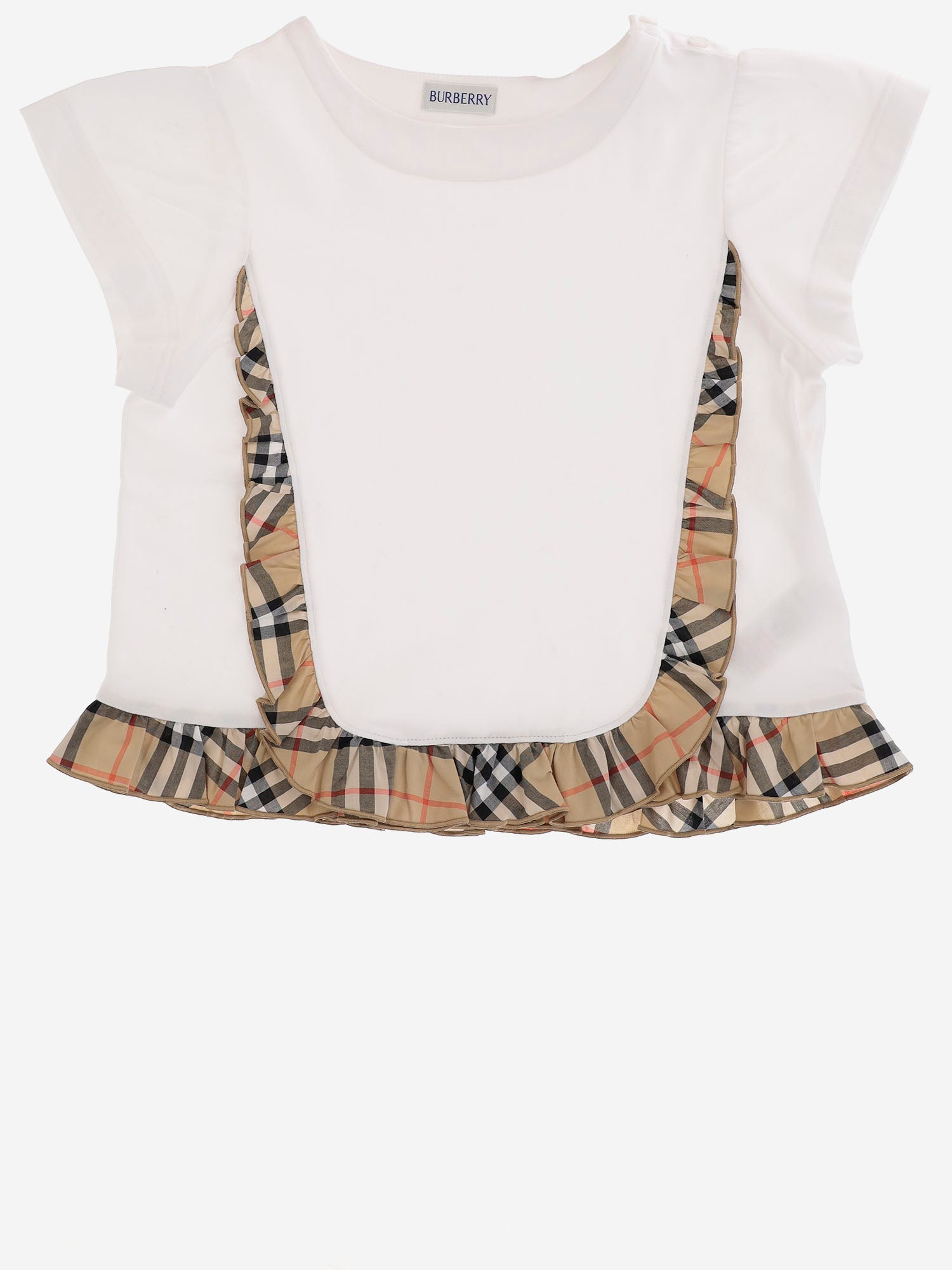 TOP IN COTONE STRETCH CON MOTIVO CHECK 8117403 WHITE BURBERRY KIDS 