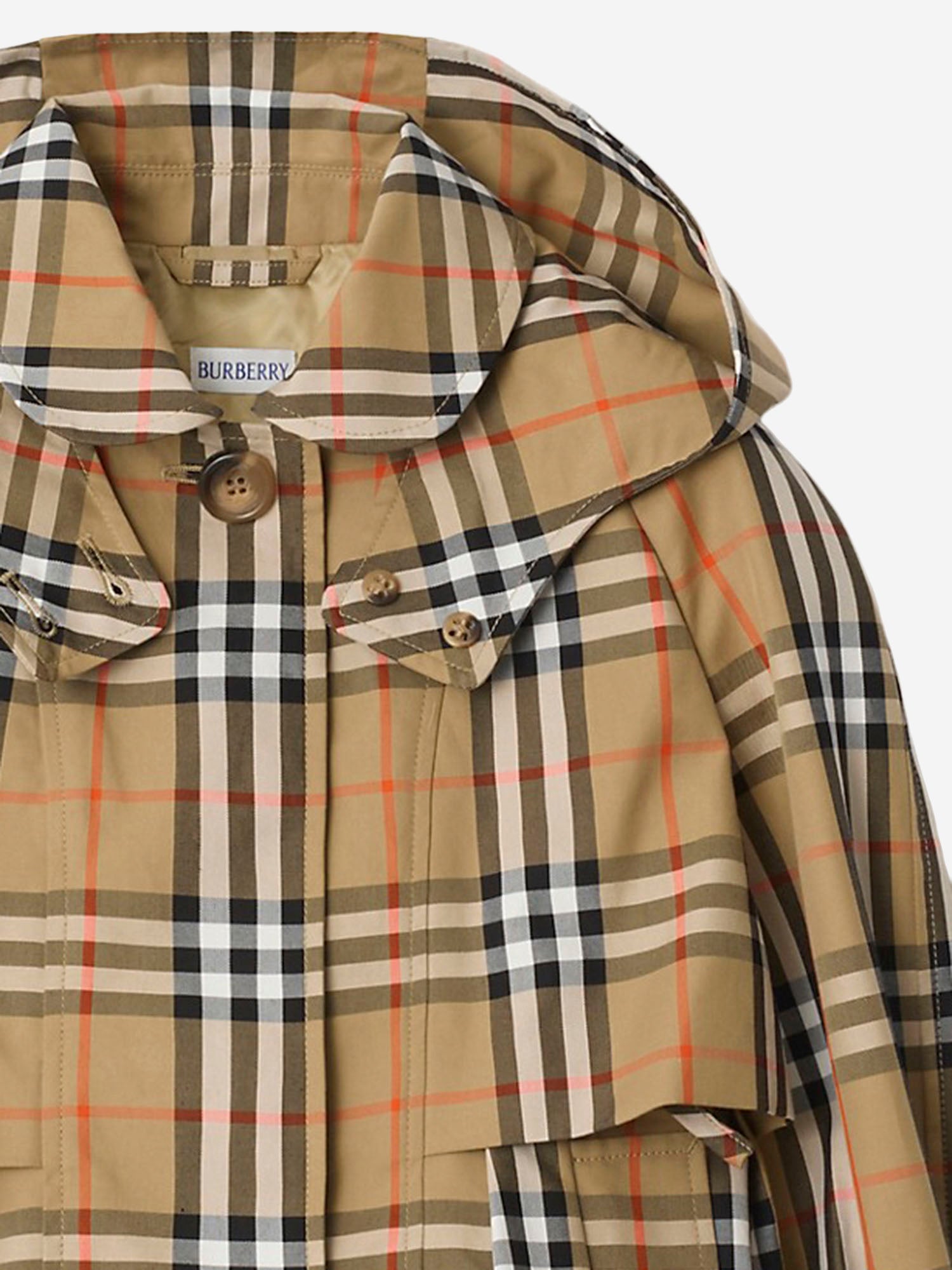 GIACCA TRENCH CON CAPPUCCIO IN COTONE CHECK 8117878 SANDIPCHECK BURBERRY KIDS 