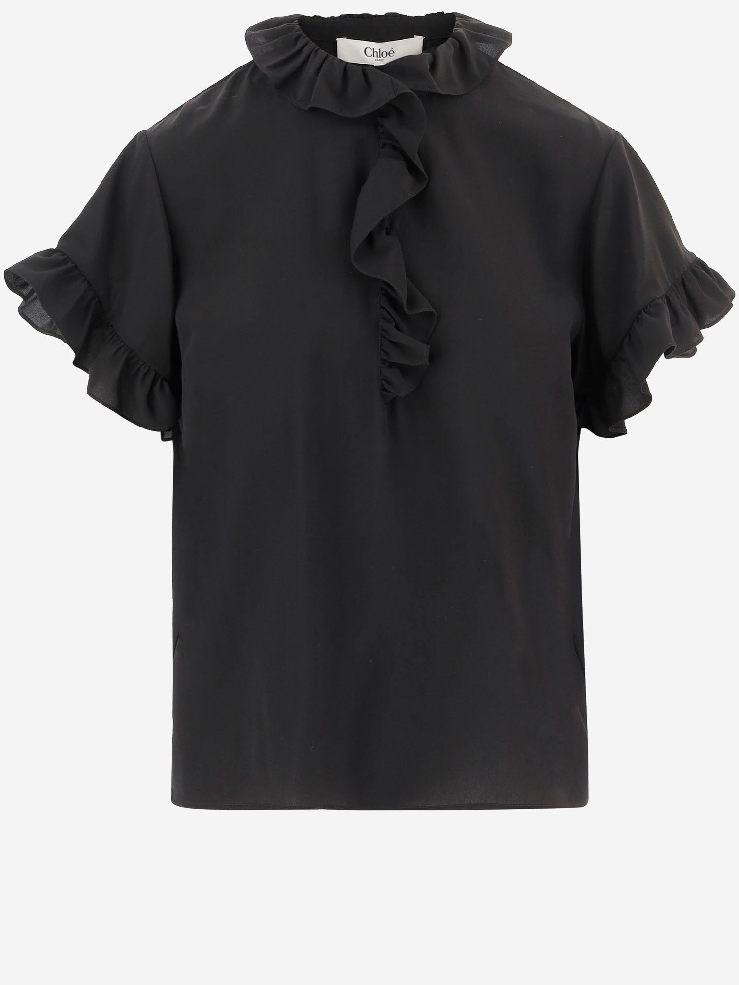 TOP CON VOLANT A MANICHE CORTE IN CRÊPE DE CHINE CH26SHT33005 001 CHLOE 