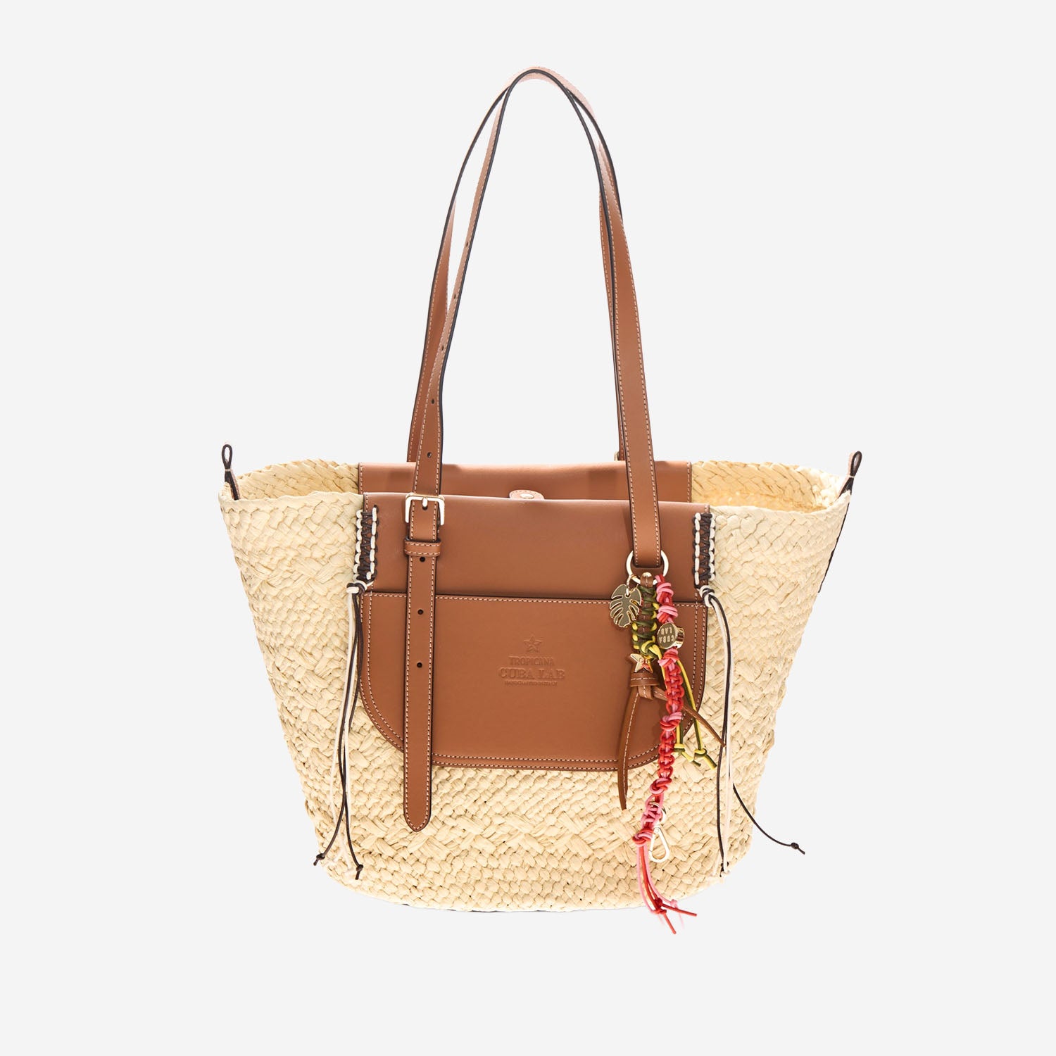 BORSA TROPICANA IN PELLE E RAFIA TROPICANA NATURAL CUBA LAB 