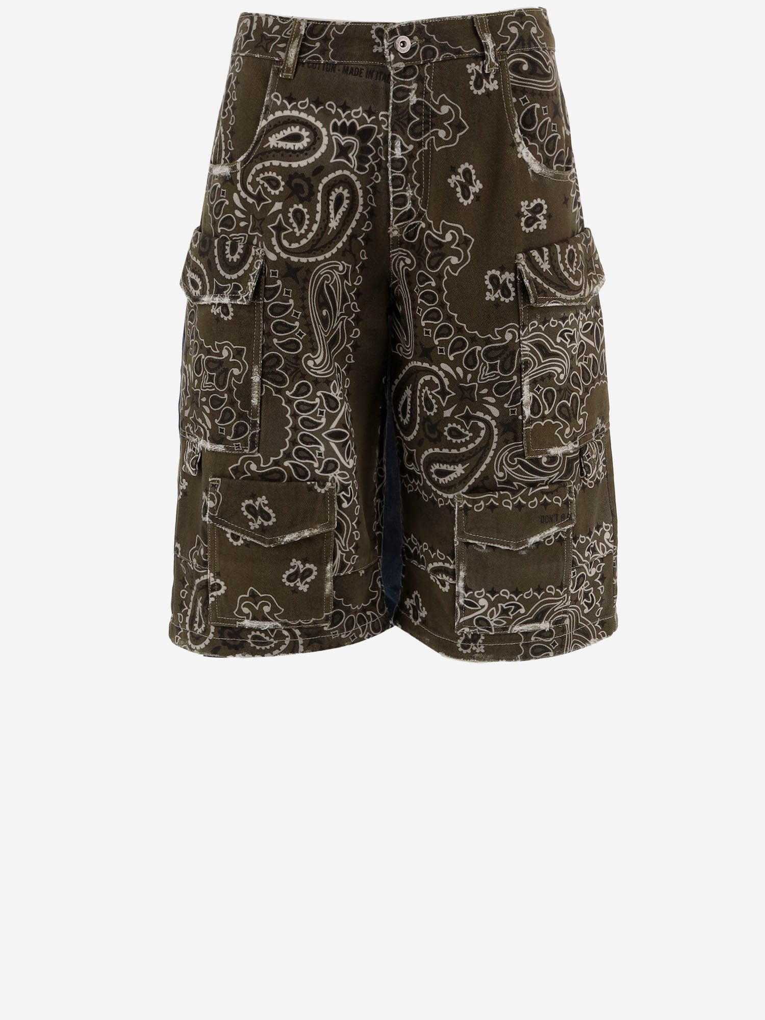 JEANS CORTI IN COTONE CON MOTIVO BANDANA DAM26B02 ARMY DONT @ ME 