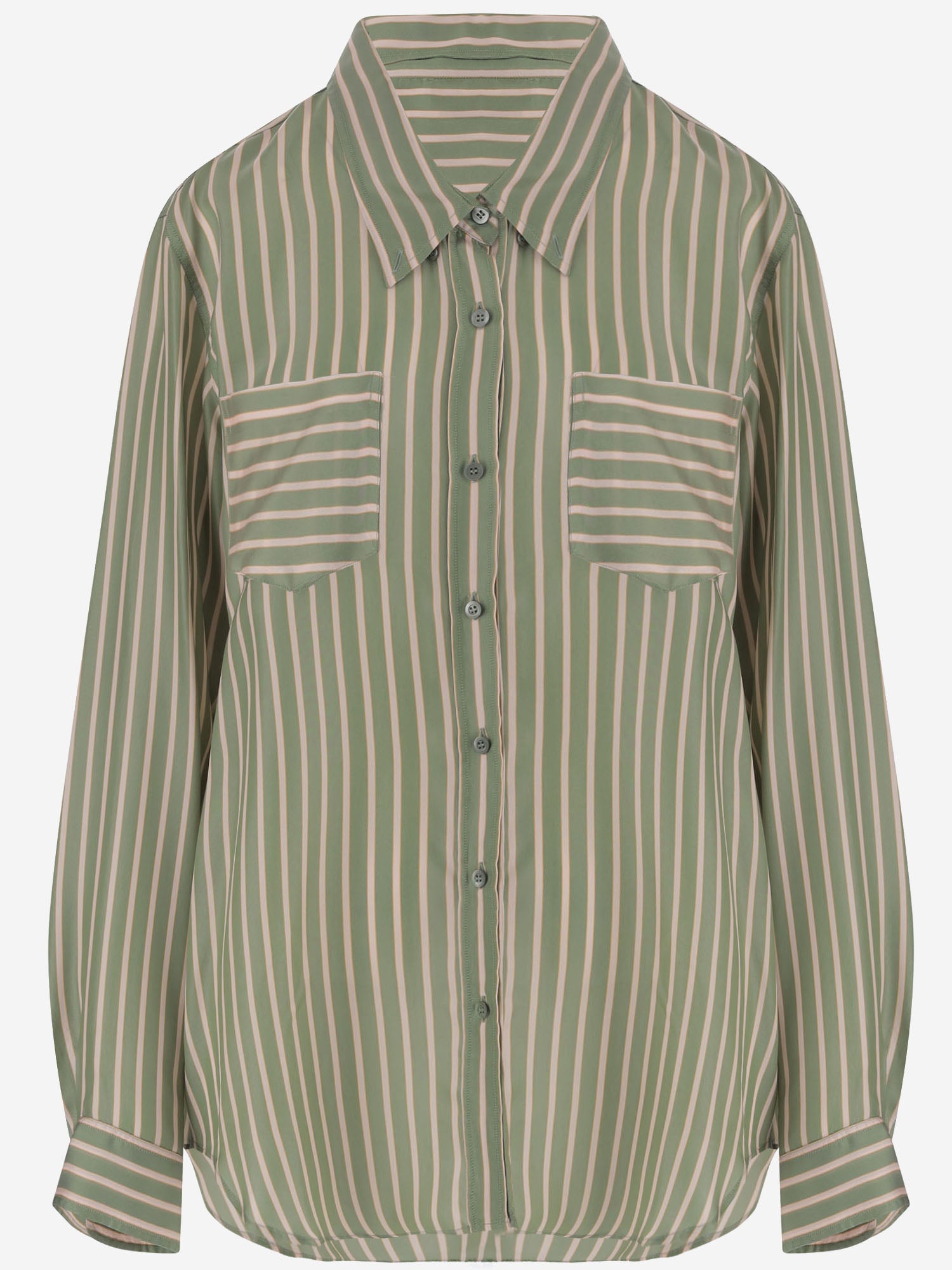 CAMICIA IN CUPRO A RIGHE CON TASCHE APPLICATE 010712 3274604 DRIES VAN NOTEN 