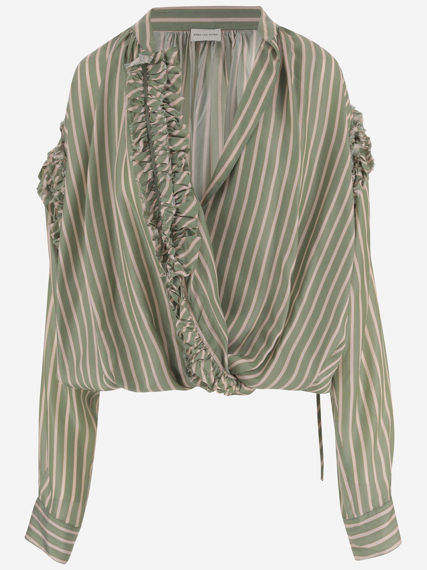 CAMICIA IN CUPRO A RIGHE CON VOLANT 010745 3274604 DRIES VAN NOTEN 