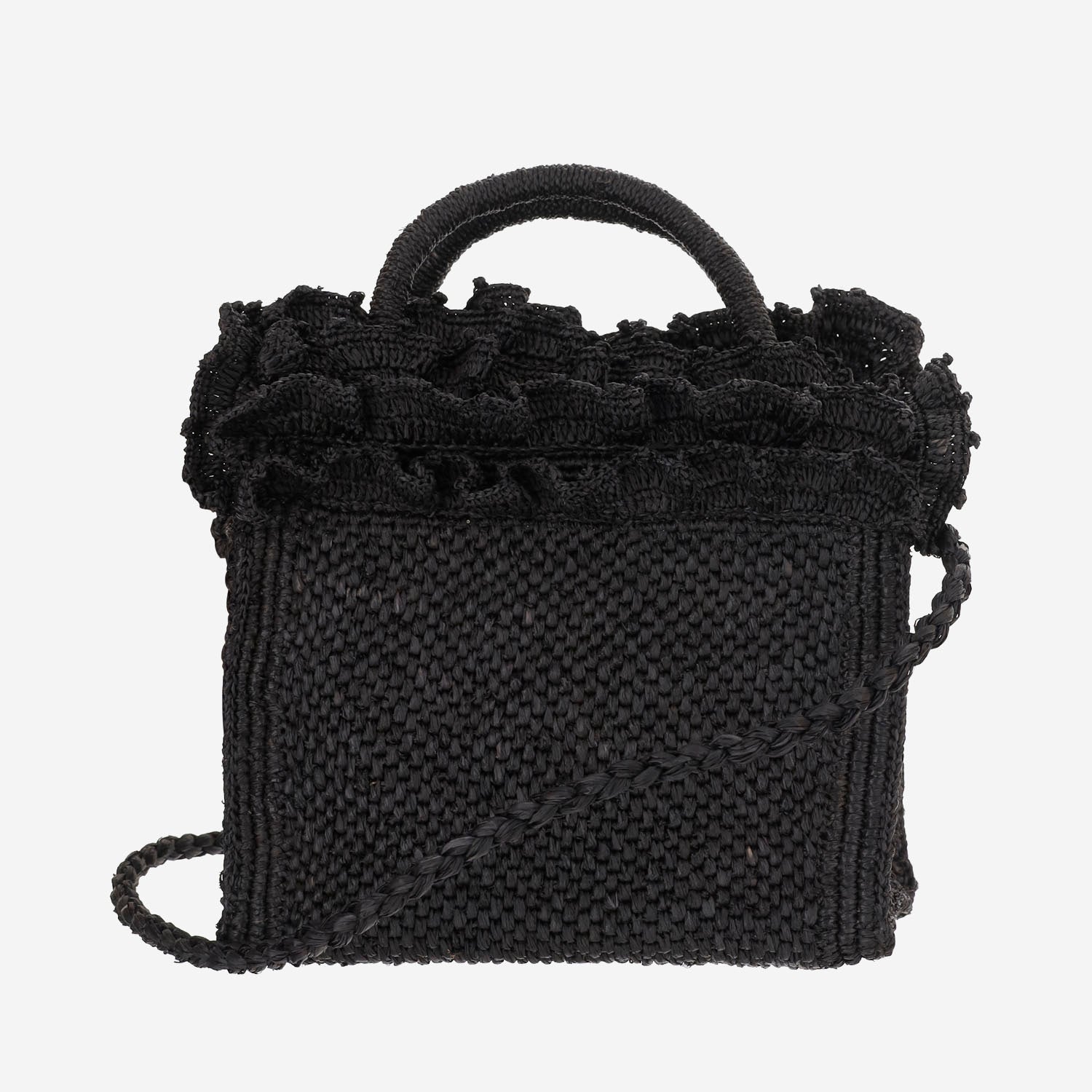 BORSA TOTE IN RAFIA E COTONE LAGUNA BLACK IBELIV 