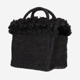 BORSA TOTE IN RAFIA E COTONE LAGUNA BLACK IBELIV 