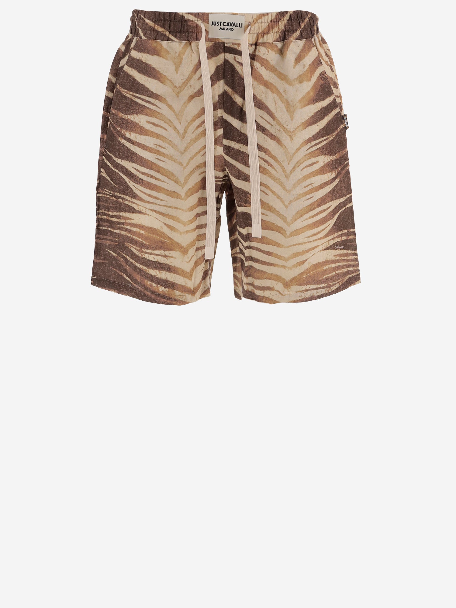 PANTALONI CORTI IN COTONE E LINO CON STAMPA 80OADF02 CNF06R83 JUST CAVALLI 
