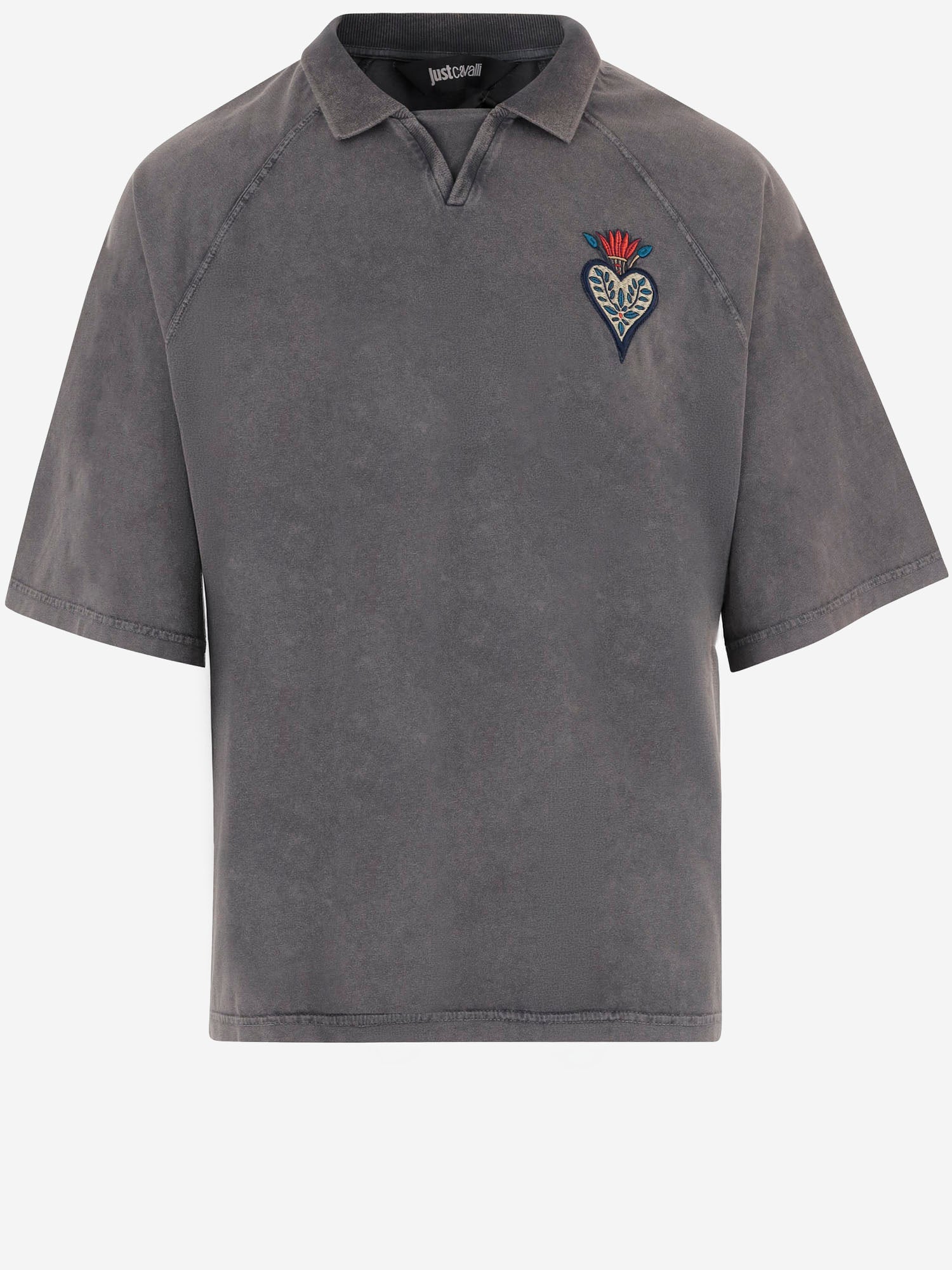 T-SHIRT IN COTONE CON RICAMO FIAMMA E LOGO POSTERIORE 80OAHE22 CJW13899 JUST CAVALLI 