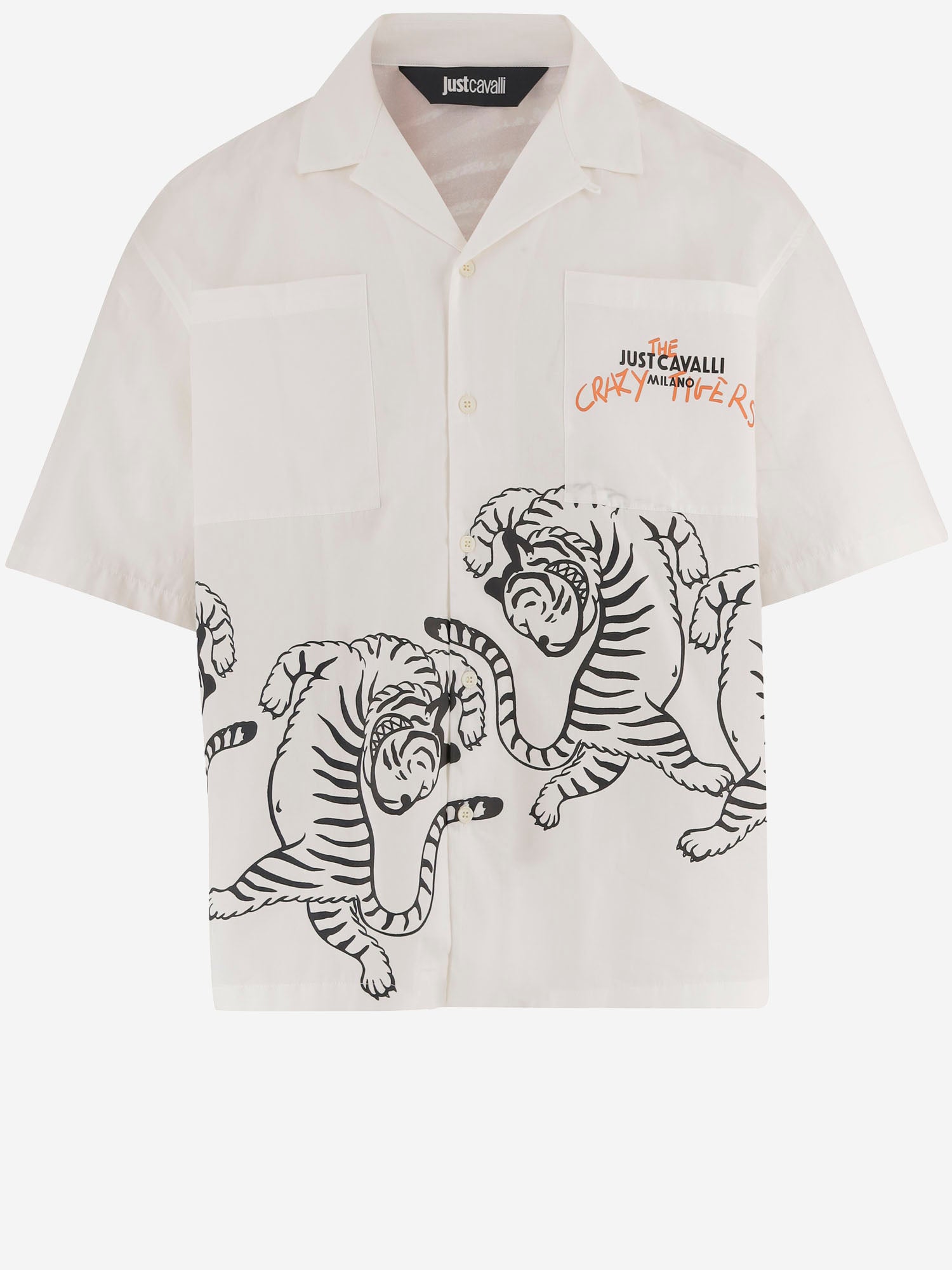 CAMICIA IN COTONE CON STAMPA TIGRI E LOGO 80OALF03 CNF03004 JUST CAVALLI 
