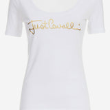 T-SHIRT IN COTONE STRETCH CON LOGO FRONTALE 80PAHT02 CJ502G03 JUST CAVALLI 