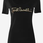 T-SHIRT IN COTONE STRETCH CON LOGO FRONTALE 80PAHT02 CJ502G89 JUST CAVALLI 