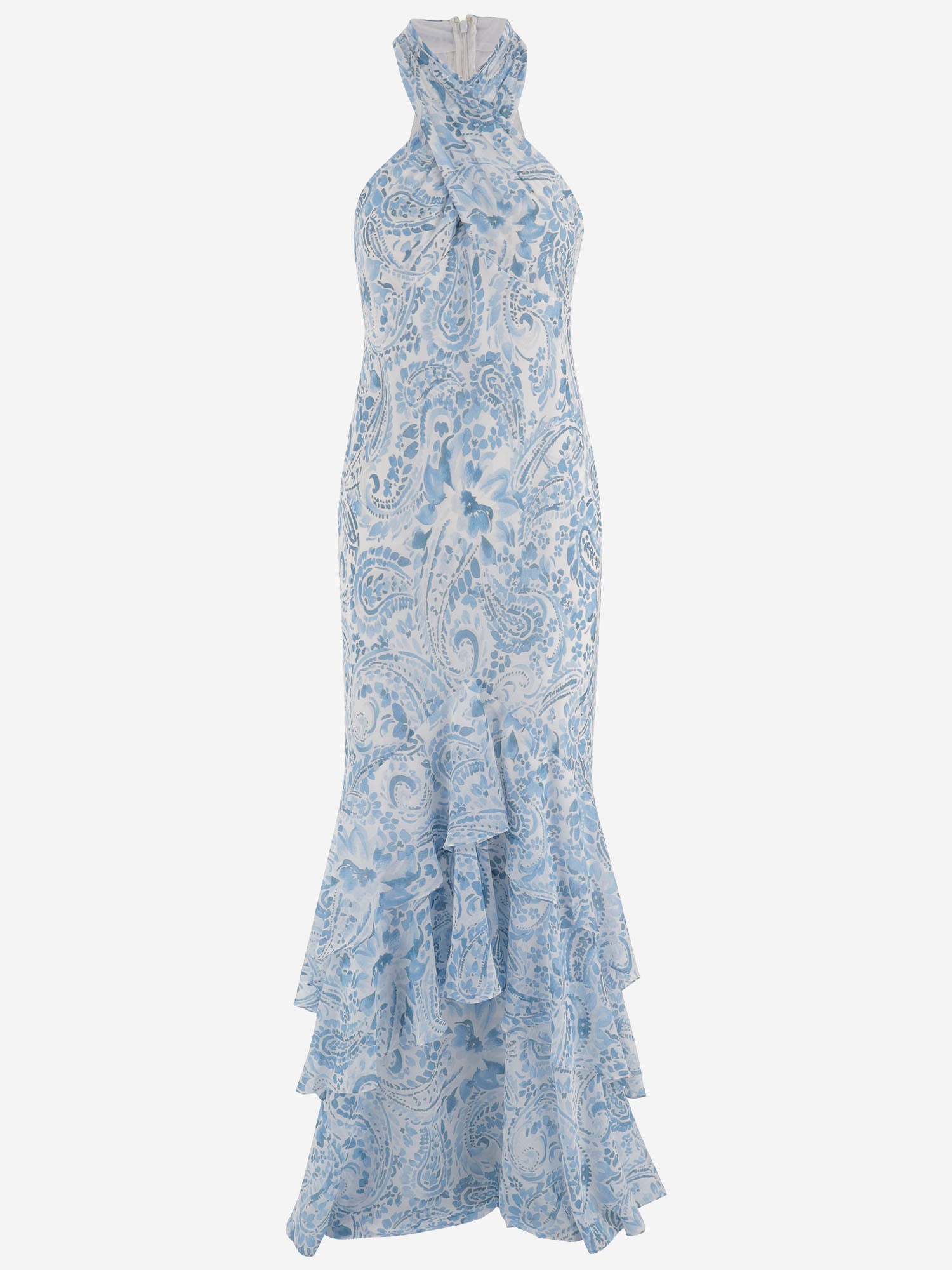 Abito halter in georgette increspato P08924 001WHITEBLUE LAUREN RALPH LAUREN 