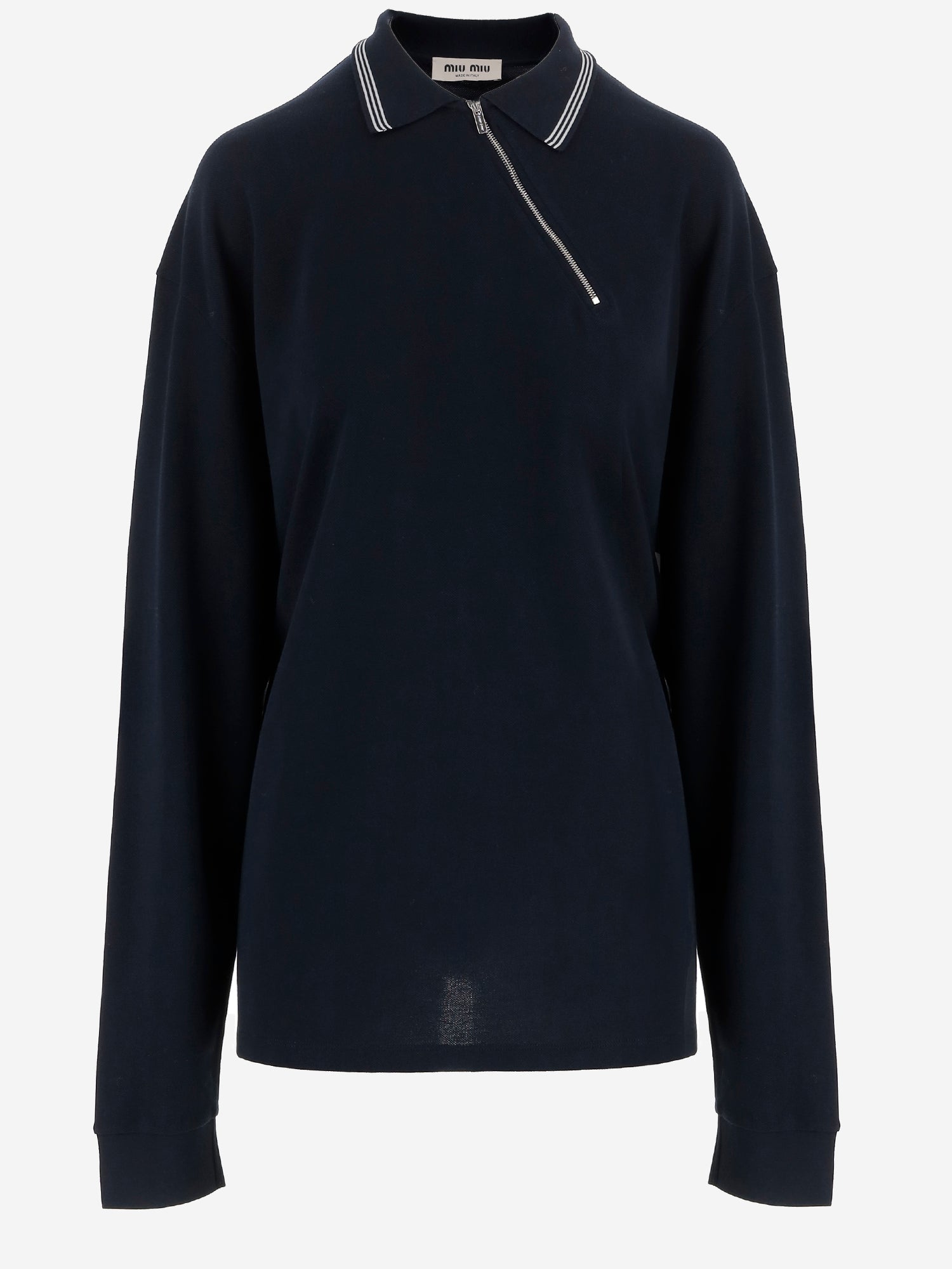 MAGLIA A MANICHE LUNGHE IN COTONE CON ZIP OBLIQUA MJLA20 18ZWF0008 MIU MIU 