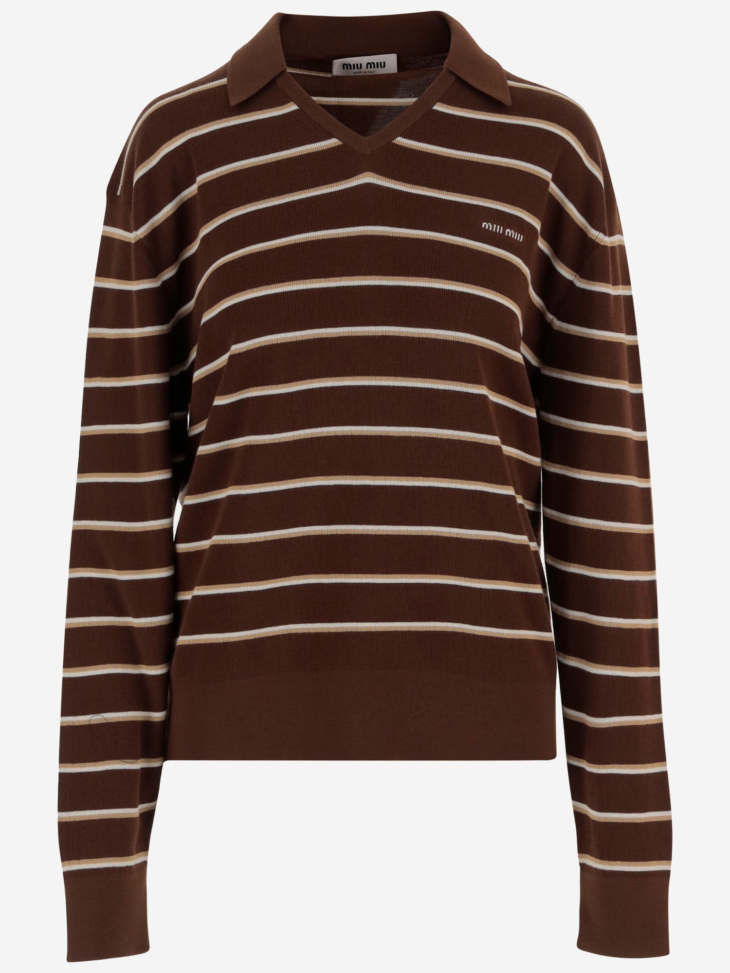MAGLIA IN MISTO COTONE STRTETCH CON MOTIVO A RIGHE MML03E 183MF0324 MIU MIU 