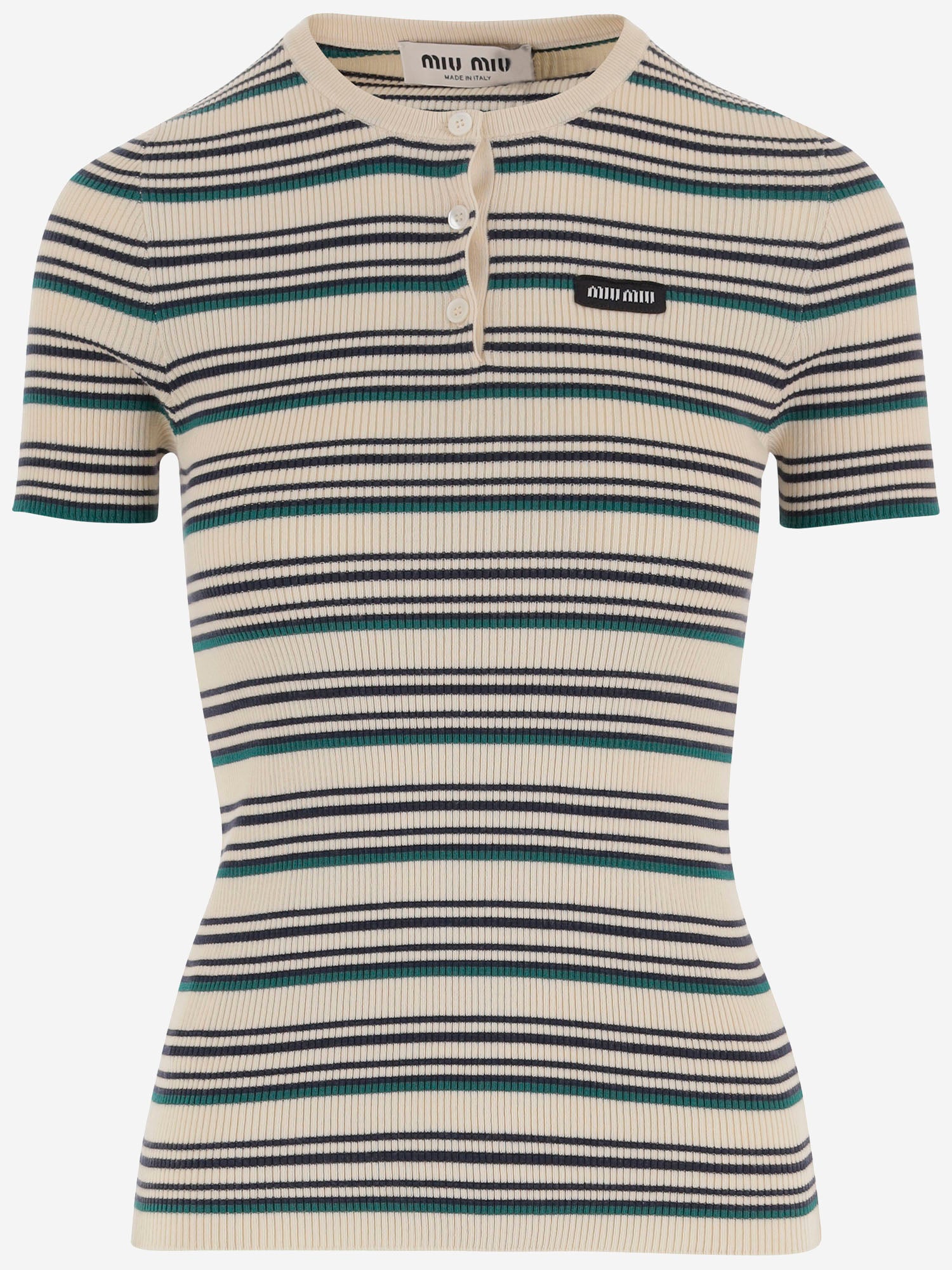 T-SHIRT IN COTONE CON MOTIVO A RIGHE MML03Y 1848F0018 MIU MIU 