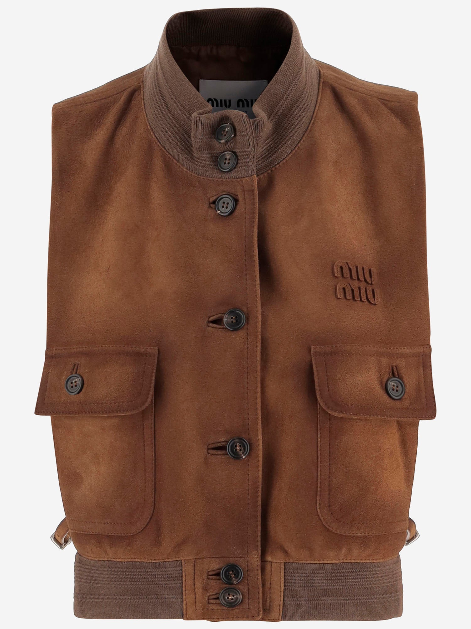 GILET IN PELLE SCAMOSCIATA CERATA MPT318 19MLF0046 MIU MIU 