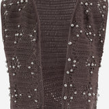GILET IN MAGLIA DI COTONE CON PERLINE RICAMATE KT03 COYABROWN NICCOLO PASQUALETTI 