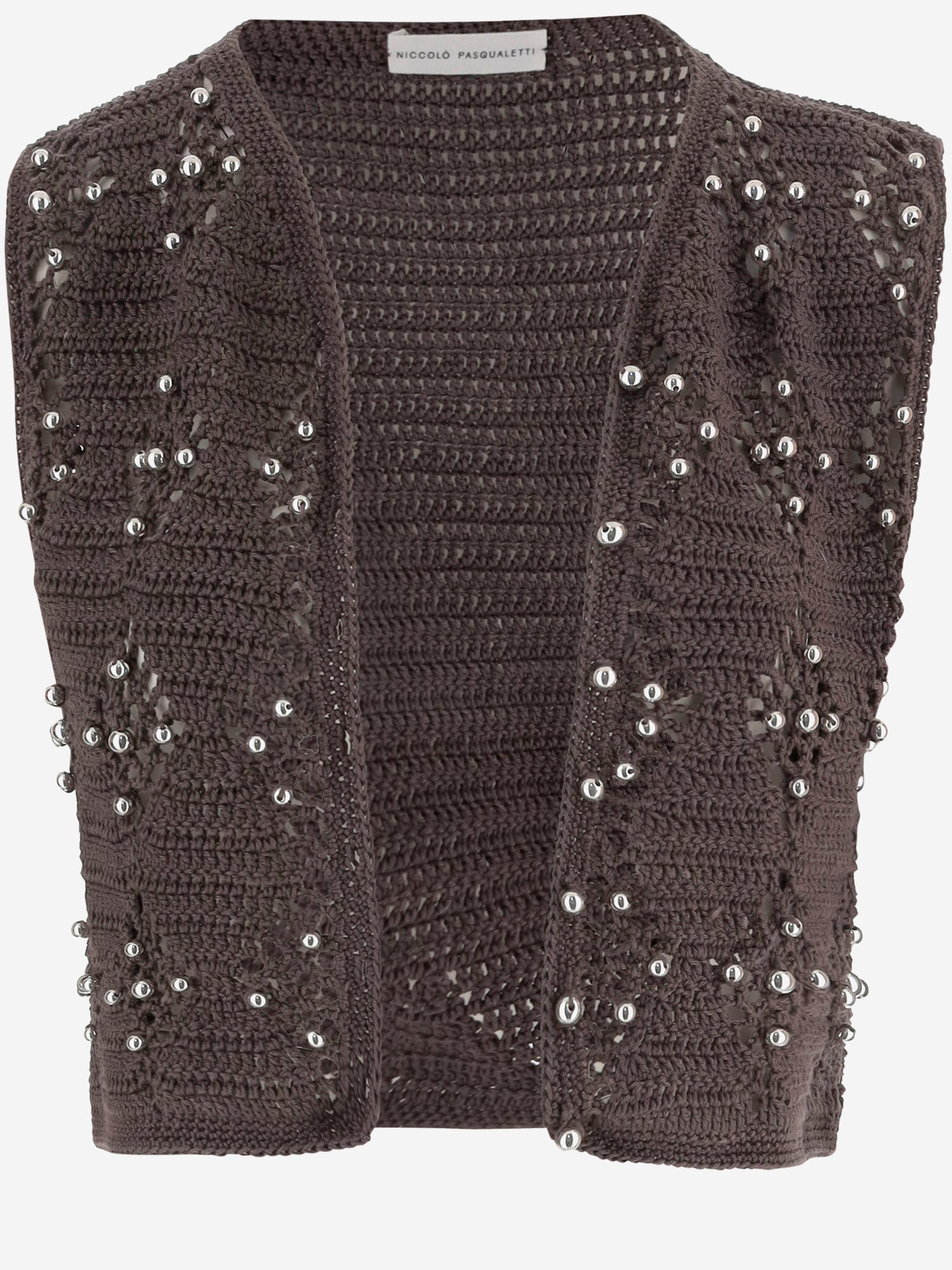 GILET IN MAGLIA DI COTONE CON PERLINE RICAMATE KT03 COYABROWN NICCOLO PASQUALETTI 