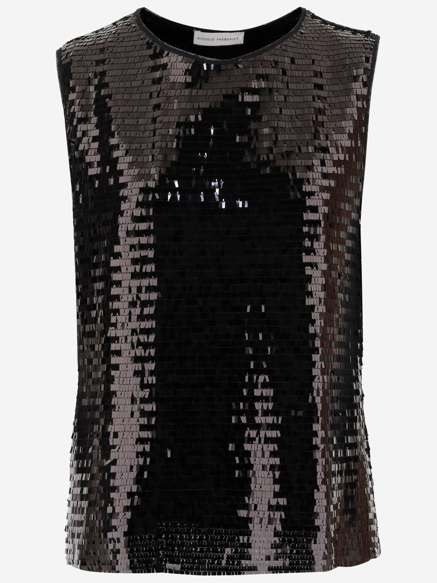 TOP SENZA MANICHE IN TESSUTO LUCIDO CON PAILLETTES T061 PTSTBLACK NICCOLO PASQUALETTI 
