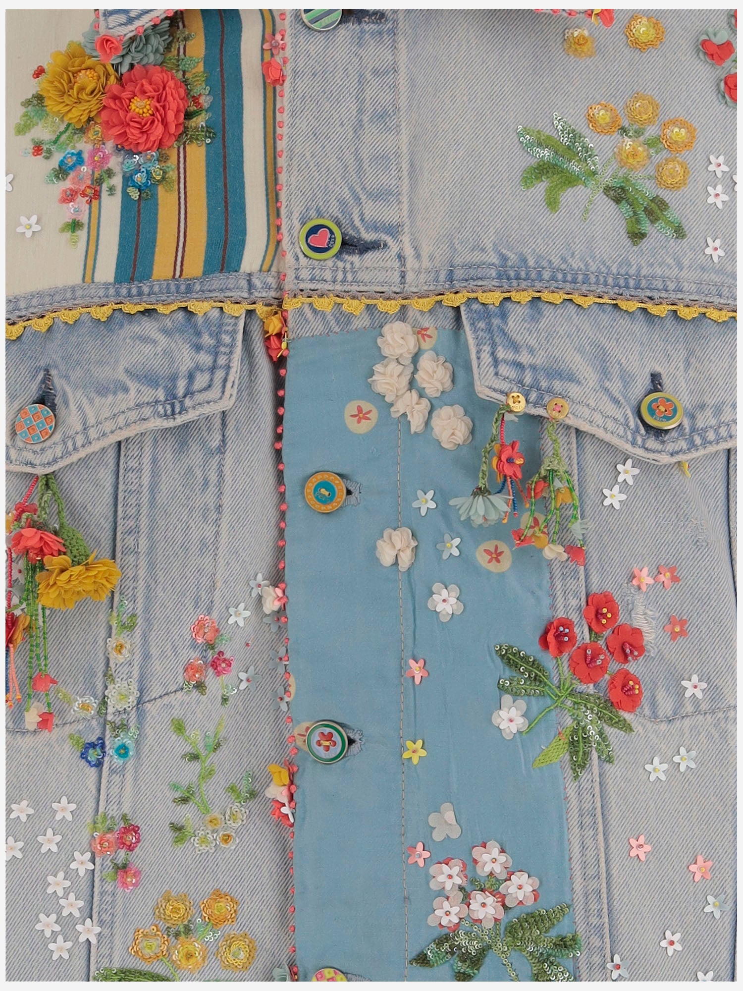 GIACCA IN DENIM CON RICAMI FLOREALI BDNO52 DENIM PERO 