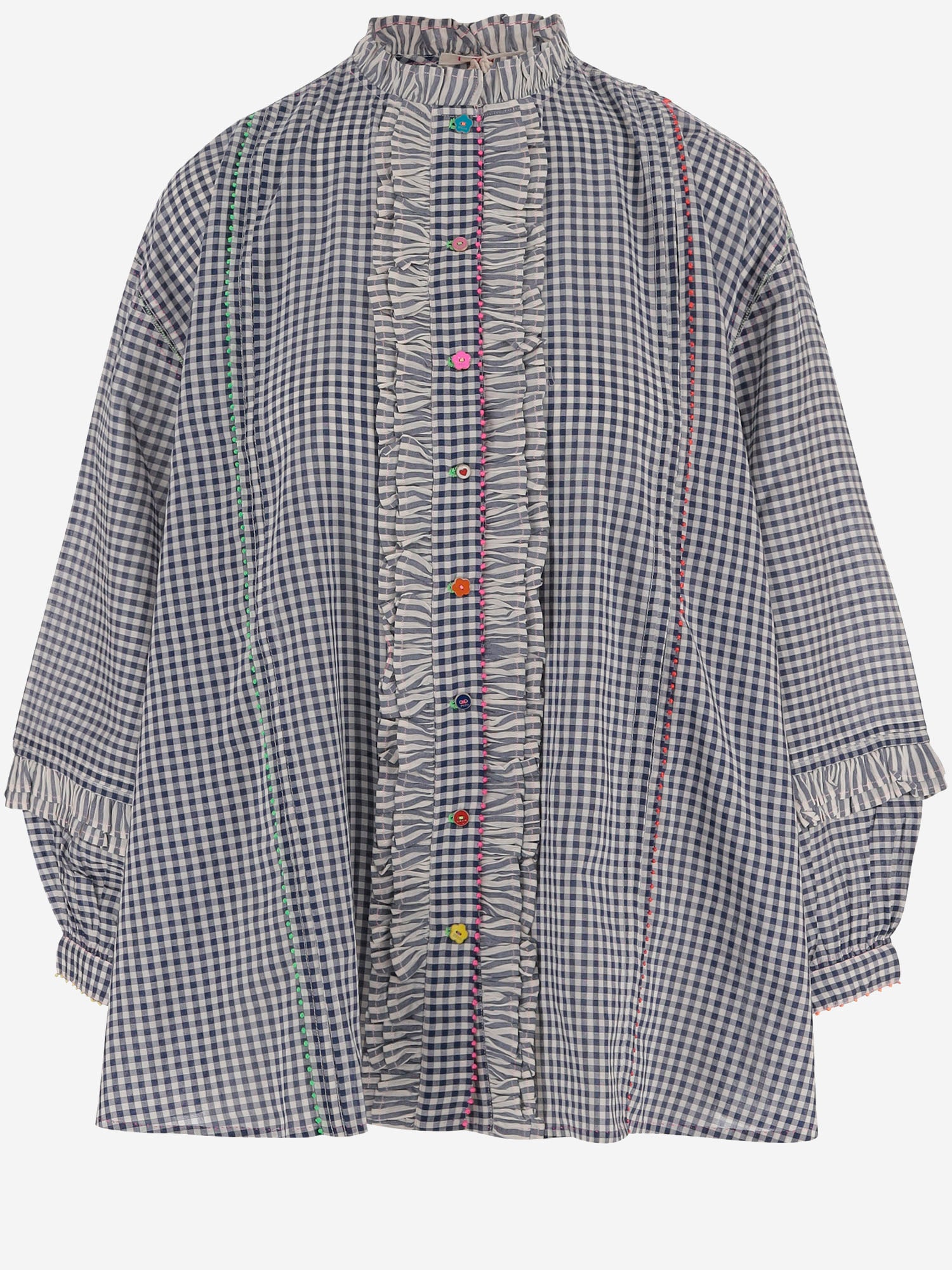 CAMICIA A QUADRI IN misto seta COTONE DLWPSSFF01 WHITEBLU PERO 