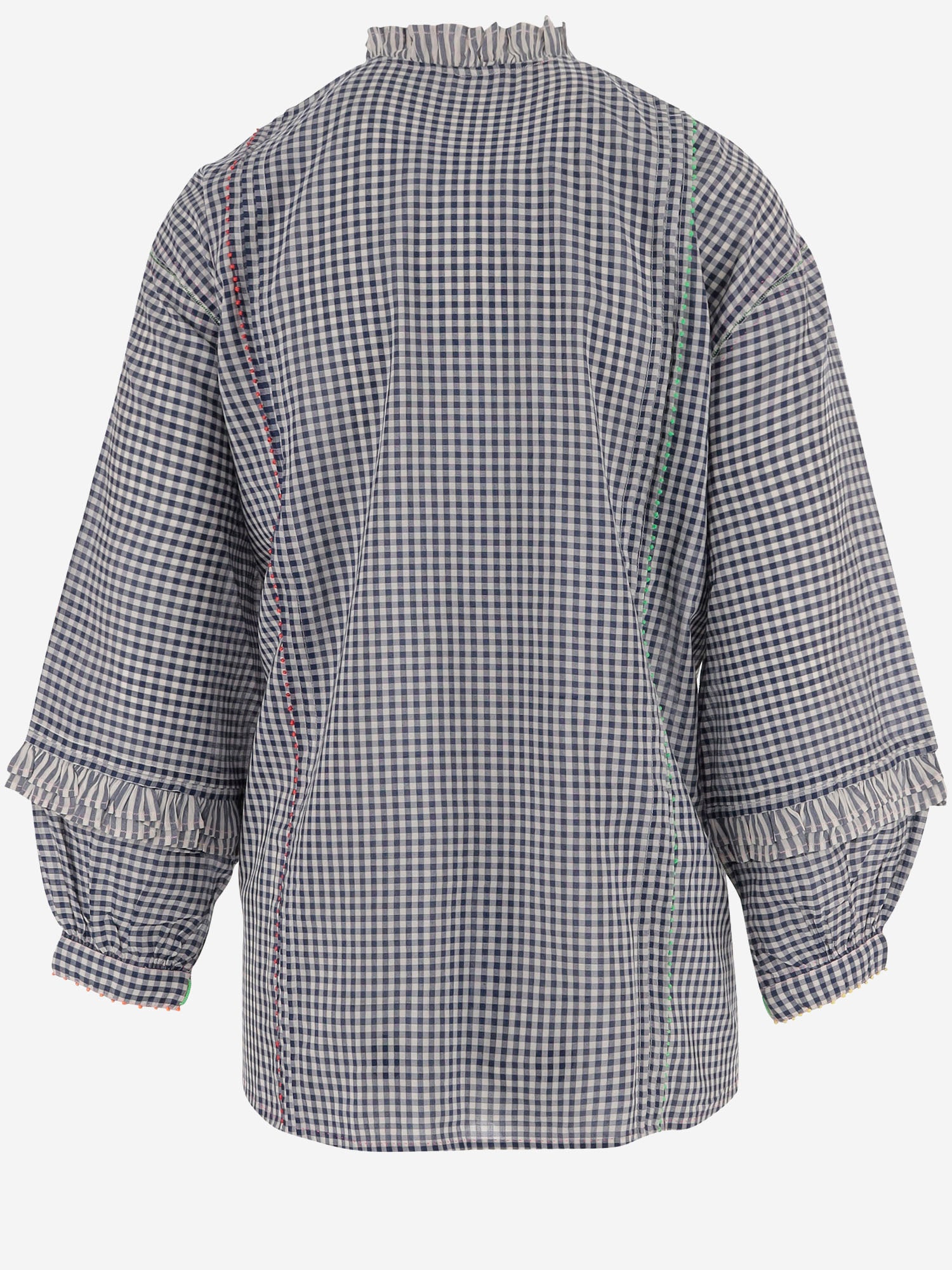 CAMICIA A QUADRI IN misto seta COTONE DLWPSSFF01 WHITEBLU PERO 