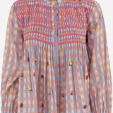 CAMICIA IN COTONE CON RICAMO FLOREALE E SMOCKING ADRIANA BLUE PHILIPPA 1970 