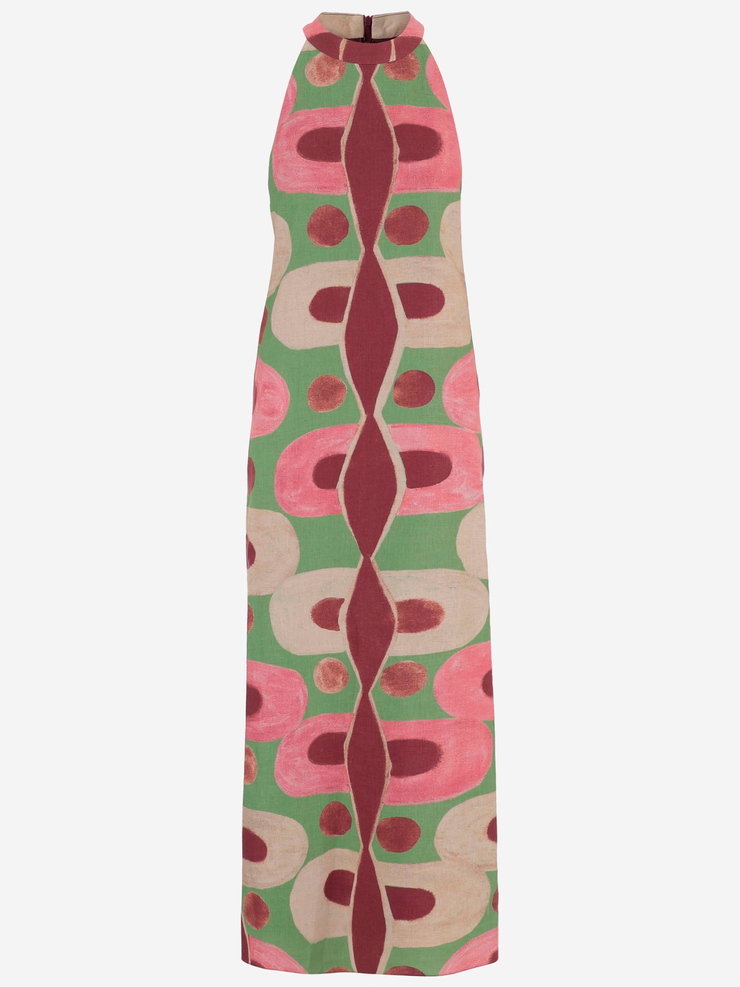 Abito lungo con  stampa geometrica in lino NOEMI PINKGREENBROWN PHILIPPA 1970 