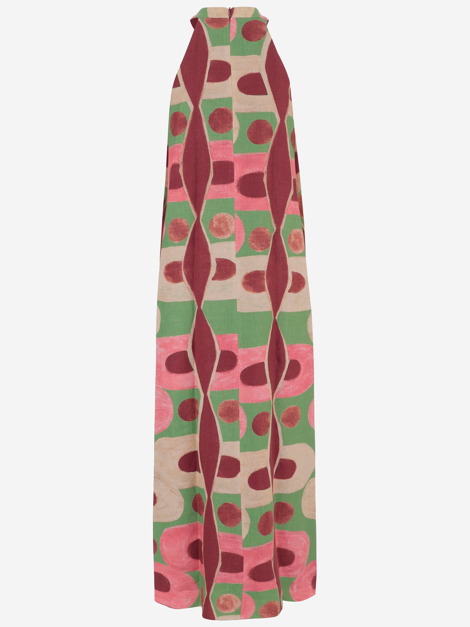 Abito lungo con  stampa geometrica in lino NOEMI PINKGREENBROWN PHILIPPA 1970 