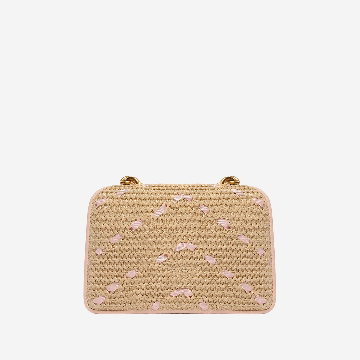 Borsa a tracolla Love One Mini Light in rafia chevron e pelle 104550 A1RLHN2Q PINKO 