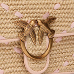 Borsa a tracolla Love One Mini Light in rafia chevron e pelle 104550 A1RLHN2Q PINKO 