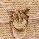 Borsa a tracolla Love One Mini Light in rafia chevron e pelle 104550 A1RLHN2Q PINKO 