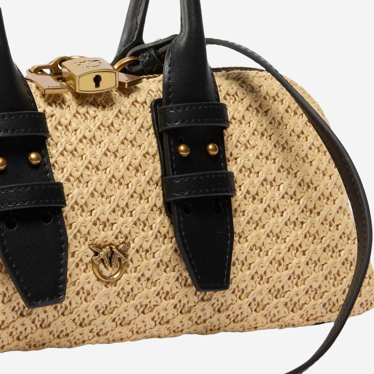 Borsa bowling Escape Horizontal in pelle e rafia 105334 A1RLC24Q PINKO 
