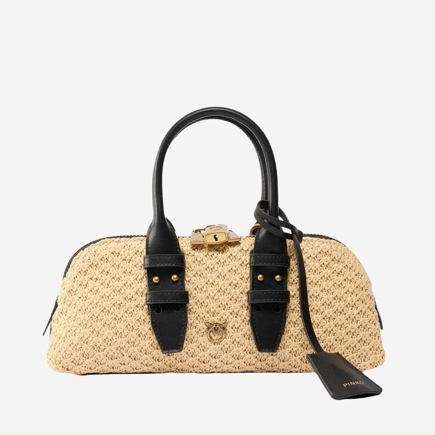 Borsa bowling Escape Horizontal in pelle e rafia 105334 A1RLC24Q PINKO 