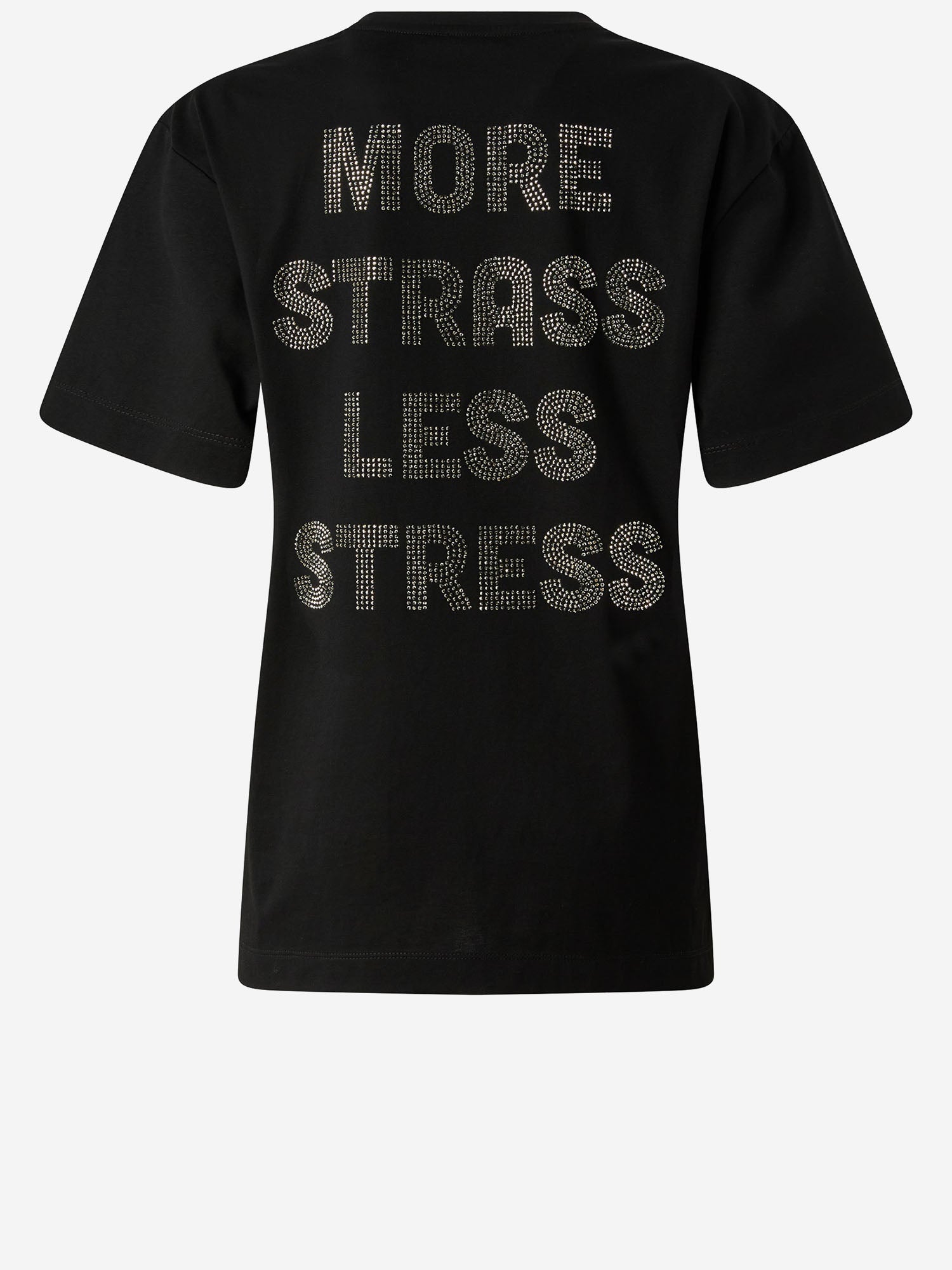 T-SHIRT MORE STRASS LESS STRESS IN COTONE 105526 A33SZ99 PINKO 