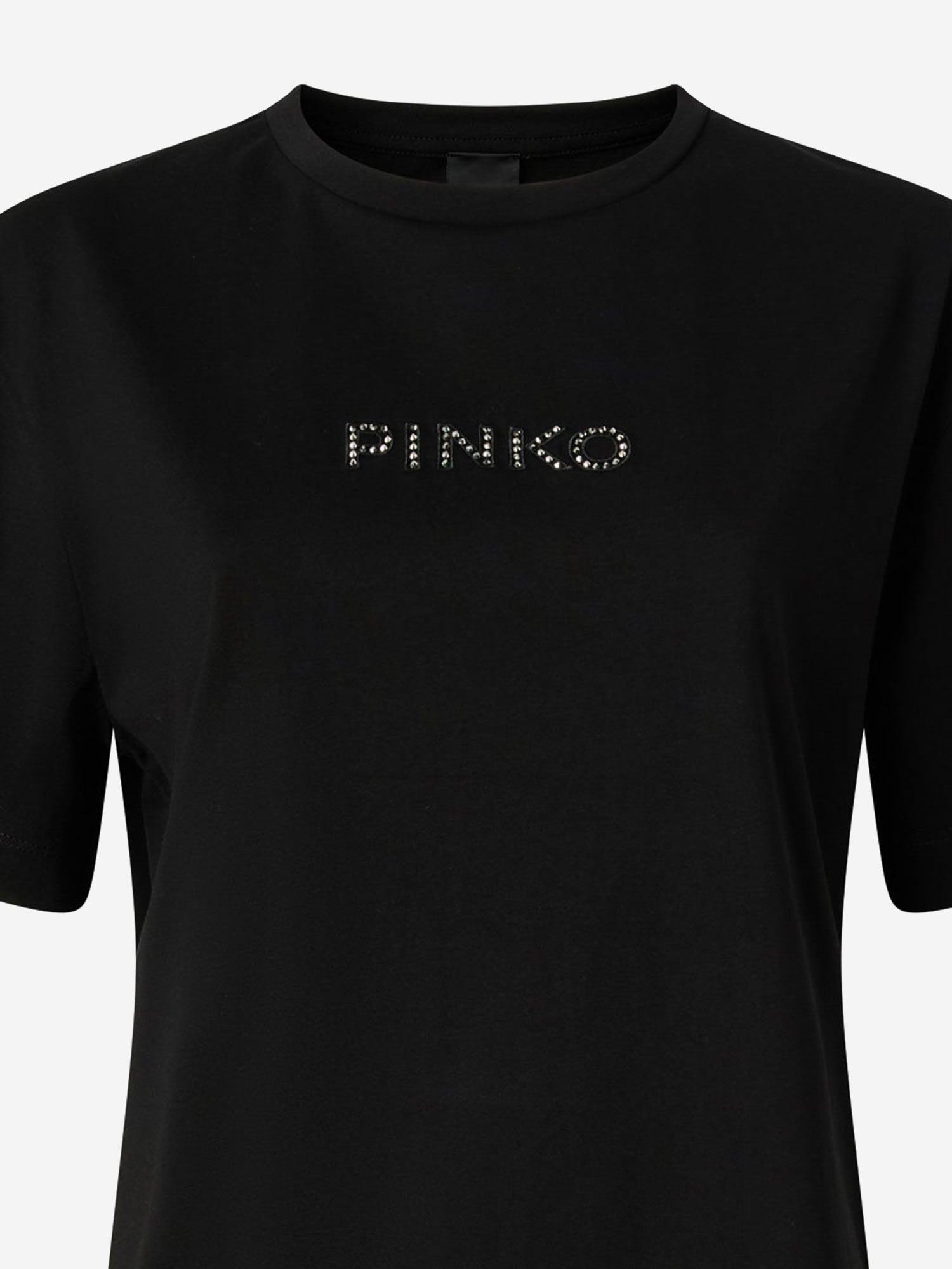 T-SHIRT MORE STRASS LESS STRESS IN COTONE 105526 A33SZ99 PINKO 