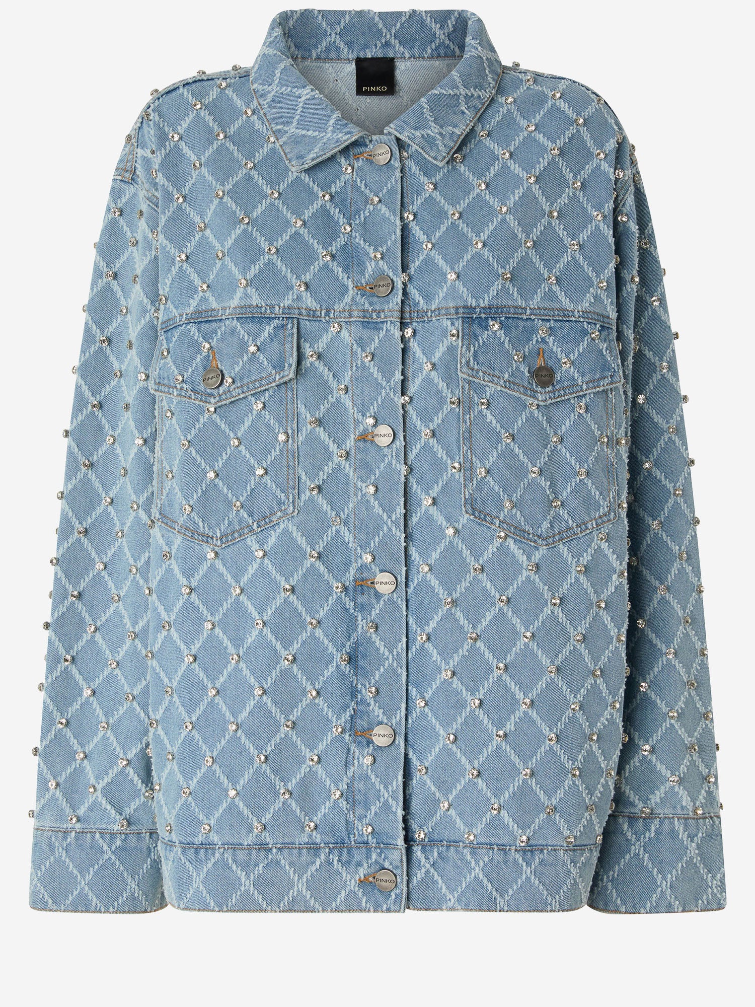 GIACCA IN DENIM CON DISEGNO ROMBI E STRASS 106246 A32NPJE PINKO 